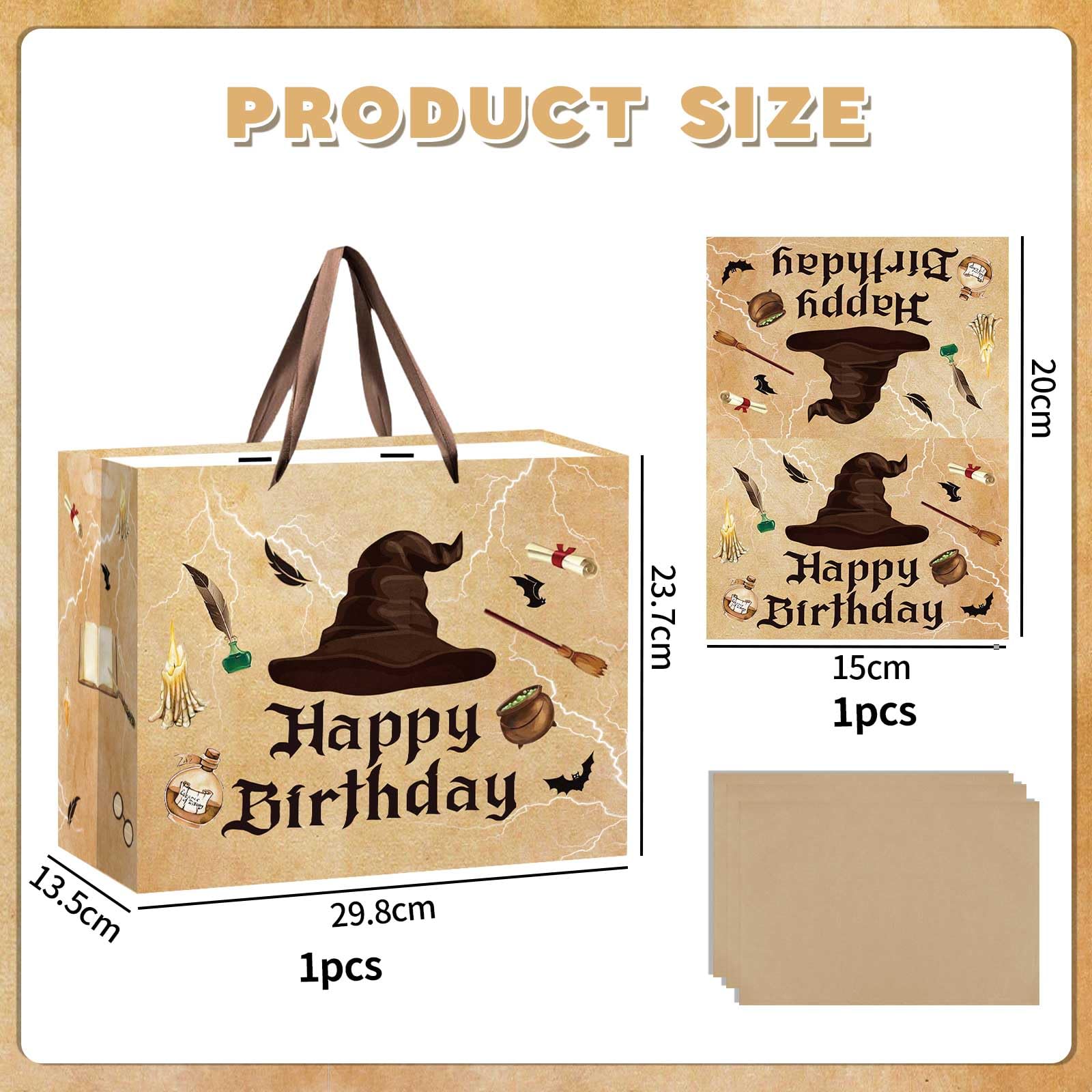 Zliisang Magical Wizard Birthday Gift Bag with Tissue Paper and Greeting Card Magical Hat Birthday Party Favor Bags Wizard Birthday Party Supplies Halloween Party Favors