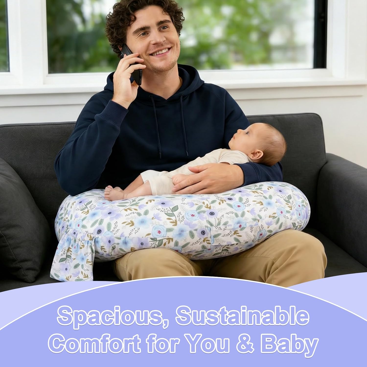 x-vesolje Plus Size Nursing Pillow Wider Support, Breastfeeding Pillow with Adjustable Strap Fit All Body Type, Ergonomic Breast Feeding Pillow, Baby Feeding Pillow for Mom- Max Size/Leaves
