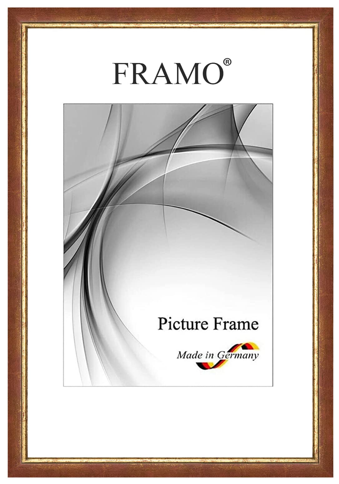 FRAMO Barock Bilderrahmen 59,4 x 84,1 cm (DIN A1) aus Massivholz | Rot Gold | Farbe/Größe wählbar | Retro Vintage Antik Rahmen N°066