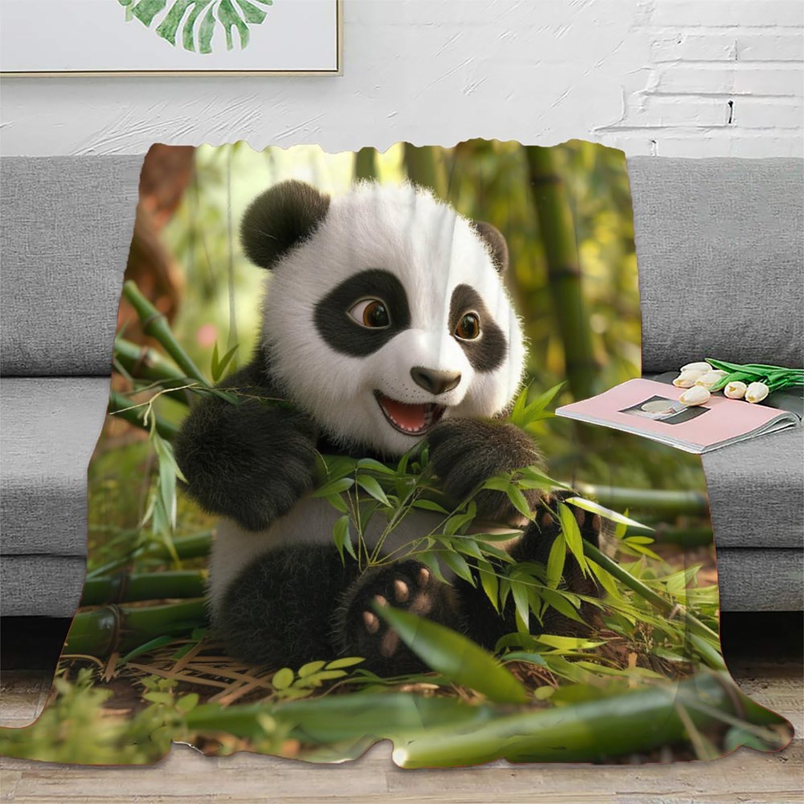 3D Printed Panda Blanket Soft And Warm Super Soft Cozy Fuzzy Warm Throws with Anti-wrinkle/anti-tarnishing Lightweight for Bed And Sofa And Couch, Kids Adults 80x90inch(200x230cm)