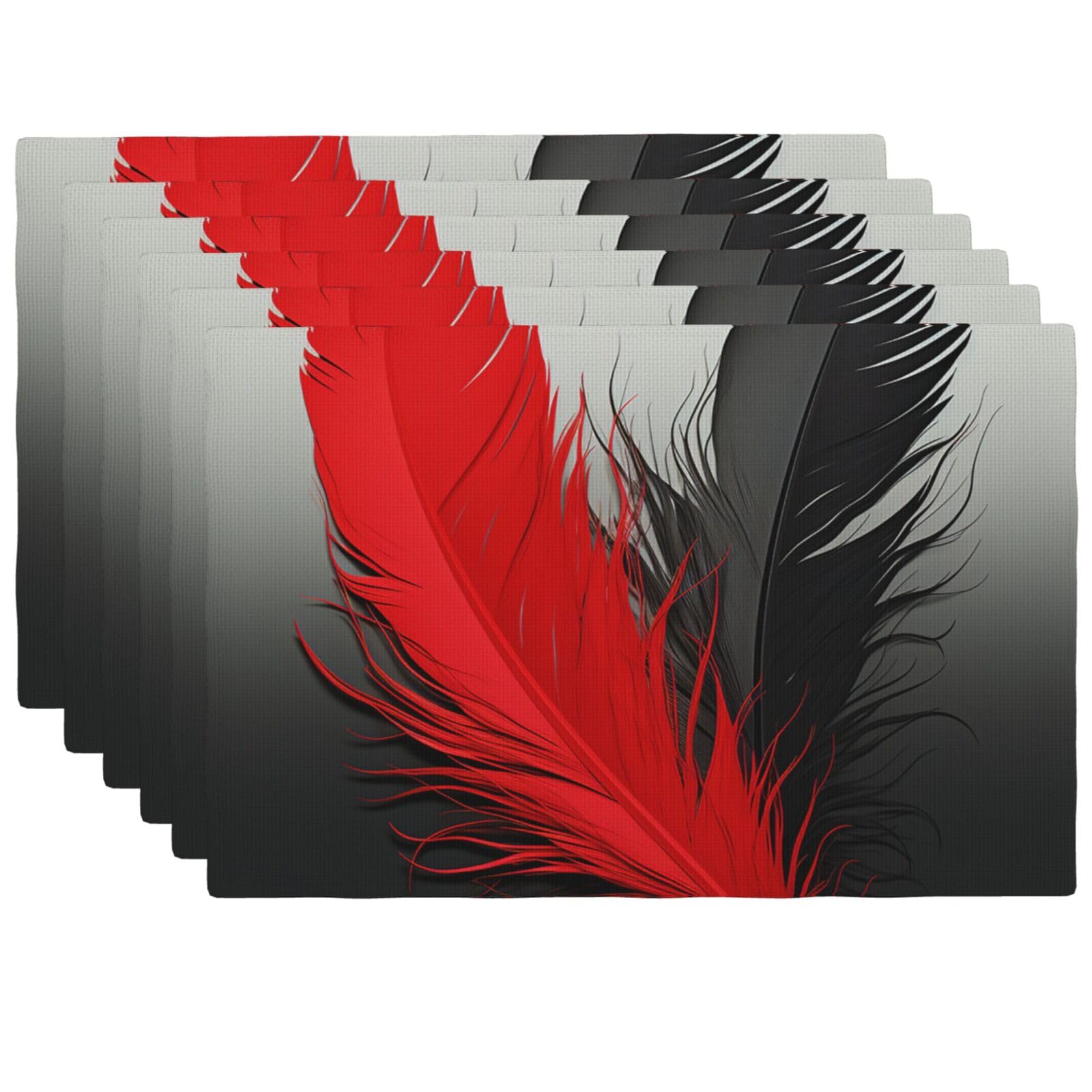 Set de table en lin thermorésistant et anti-tache lavable rouge noir