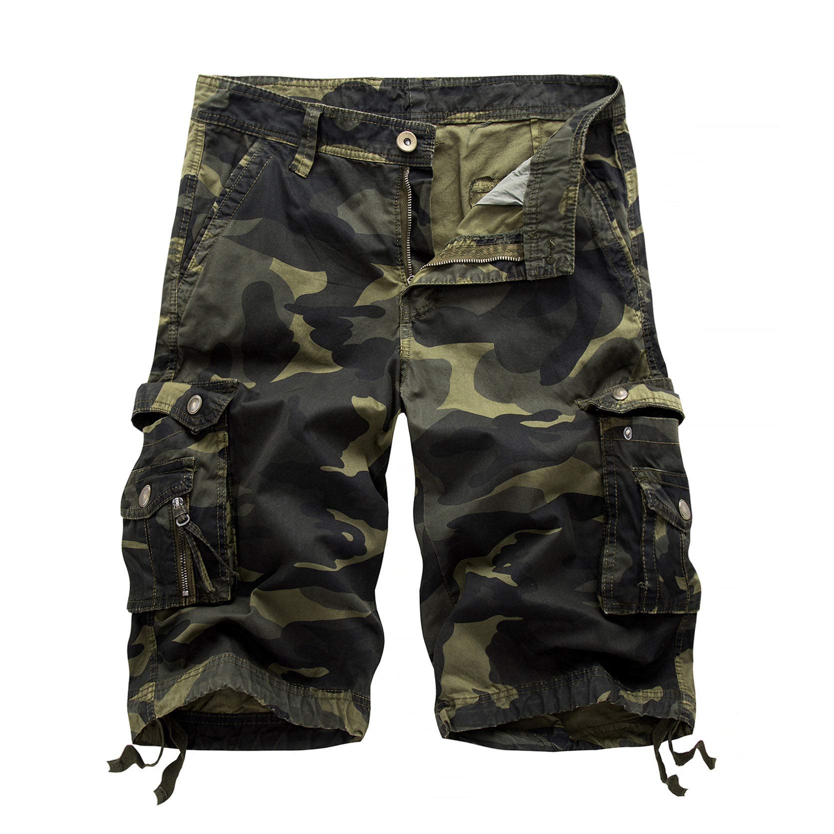Mens Camo Cargo Shorts Relaxed Fit Multi-Pocket Outdoor Short Pants  Camouflage Cargo Cotton Shorts (Army Green 1,36)