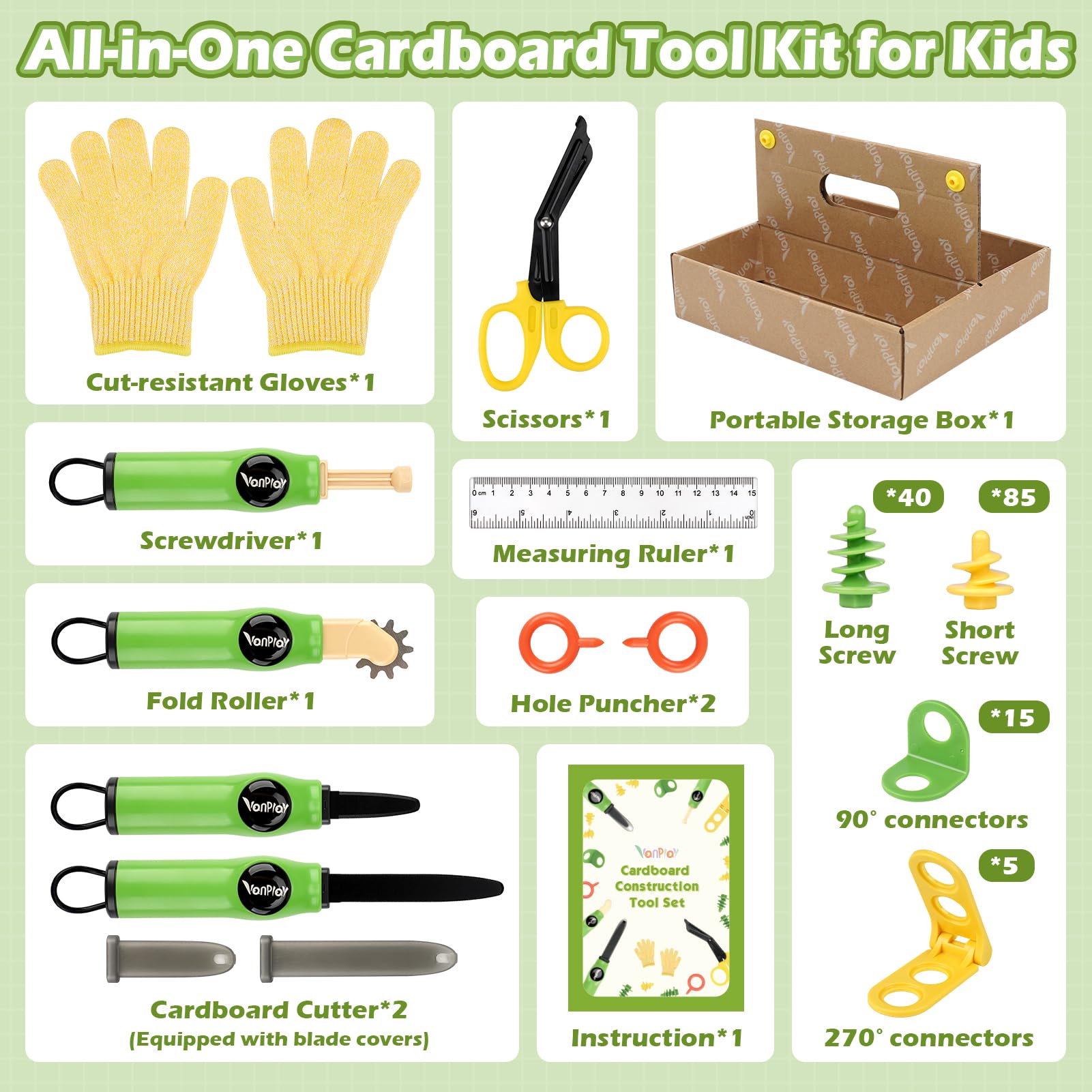 Jeu de Construction en Carton 158 Pièces - Kit Créatif DIY avec Cutter Sécurisé, Rouleau et Tournevis - Jouet Éducatif Cadeau pour Enfants de 5 6 7 8 9 Ans