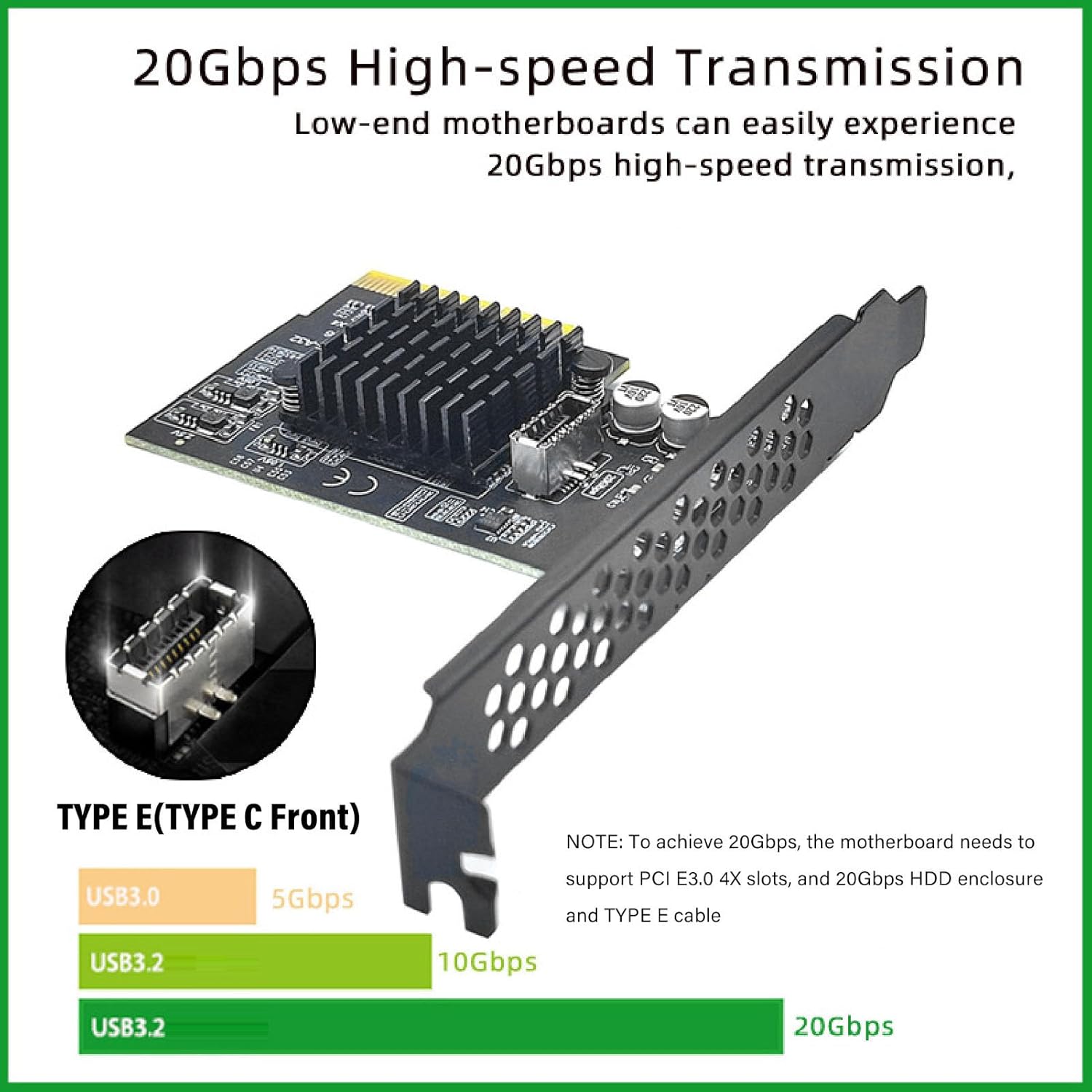 Heayzoki PCIE 4X to USB 3.2 Gen 2 Expansion Card, 20Gbps Type E A Key Expansion Card, ASM3242 Main Control Chip, Front Panel Type C Interface for Desktop PC