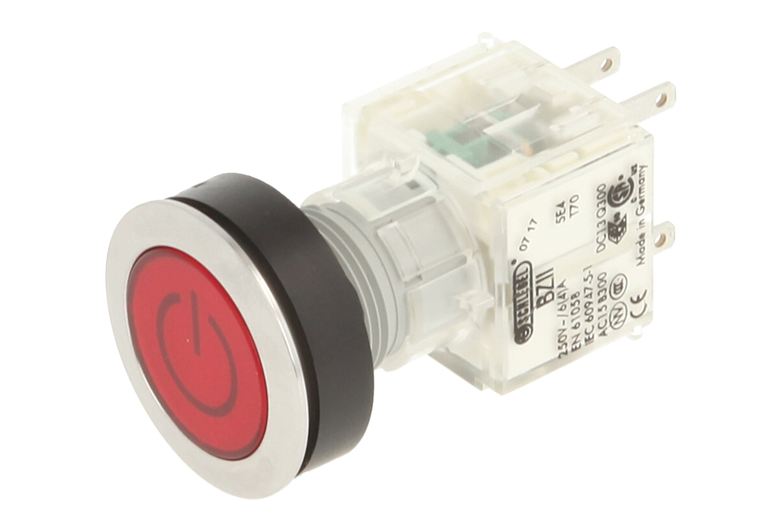 Schlegel 23.000.735 Push Button Stainless Steel, Button Cap, Red, Identification Plate Symbol On/Off, Push Contact Sensor 2 NO Contact