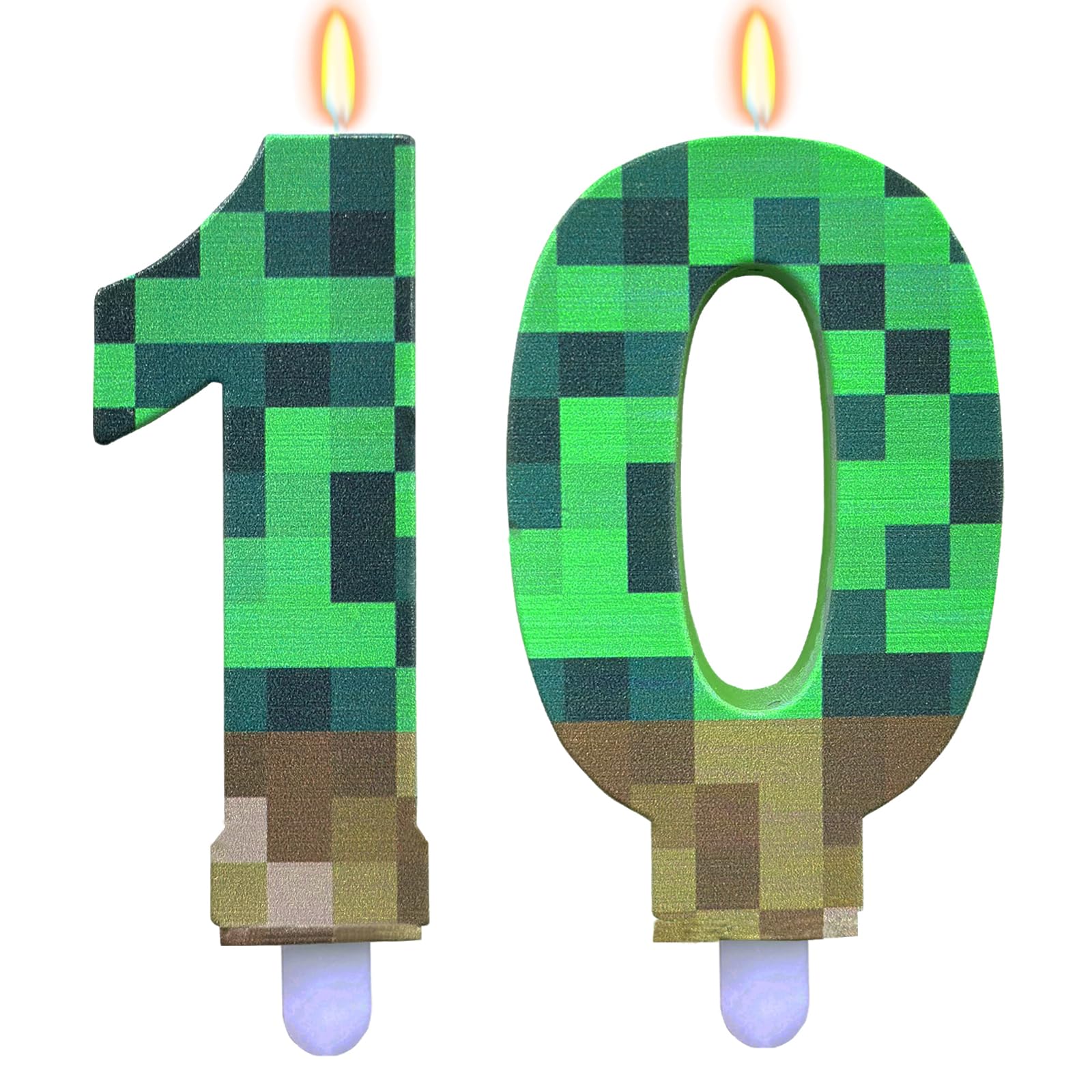 ParPix Pixel Geburtstagskerzen 10 Geburtstag Mädchen Junge, Pixelmotiv Kerzen Zahlen 10, Grün 10 Geburtstagskerzen, 10. Geburtstag Kuchen Kerzen, Videospiel Pixel Thema 10 Zahlenkerze, Zahlen 10 Kerze