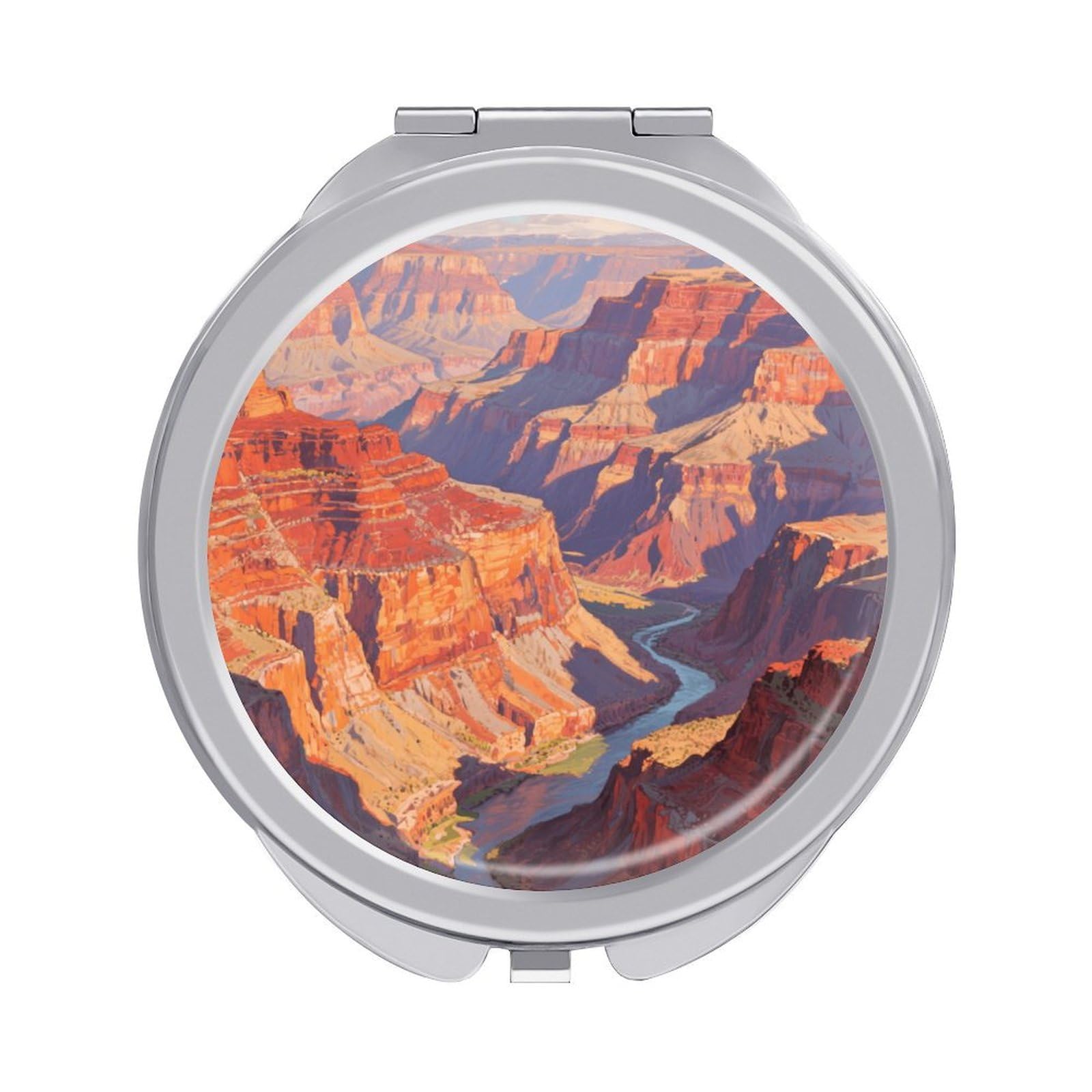 Fekiloot Style Grand Canyon Landforms Travel Makeup Mirror Handheld Compact Mirror Portable Pocket Mirror Double-Sided 1X/2X Magnifying For Handbag And Purses