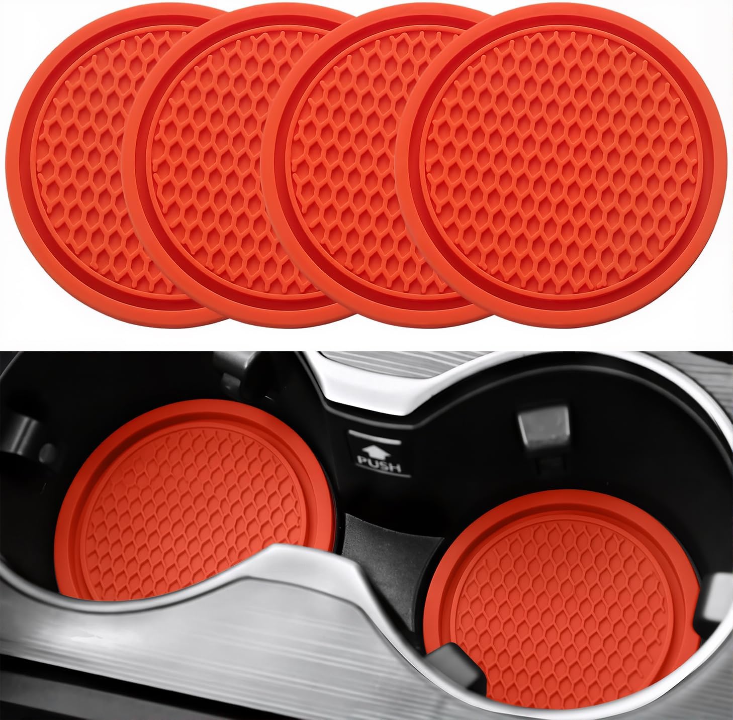 SINGARO Car Cup Coaster, 4PCS Universal Non-Slip Cup Holders Embedded in Ornaments Coaster, Car Interior Accessories, Lava Orange