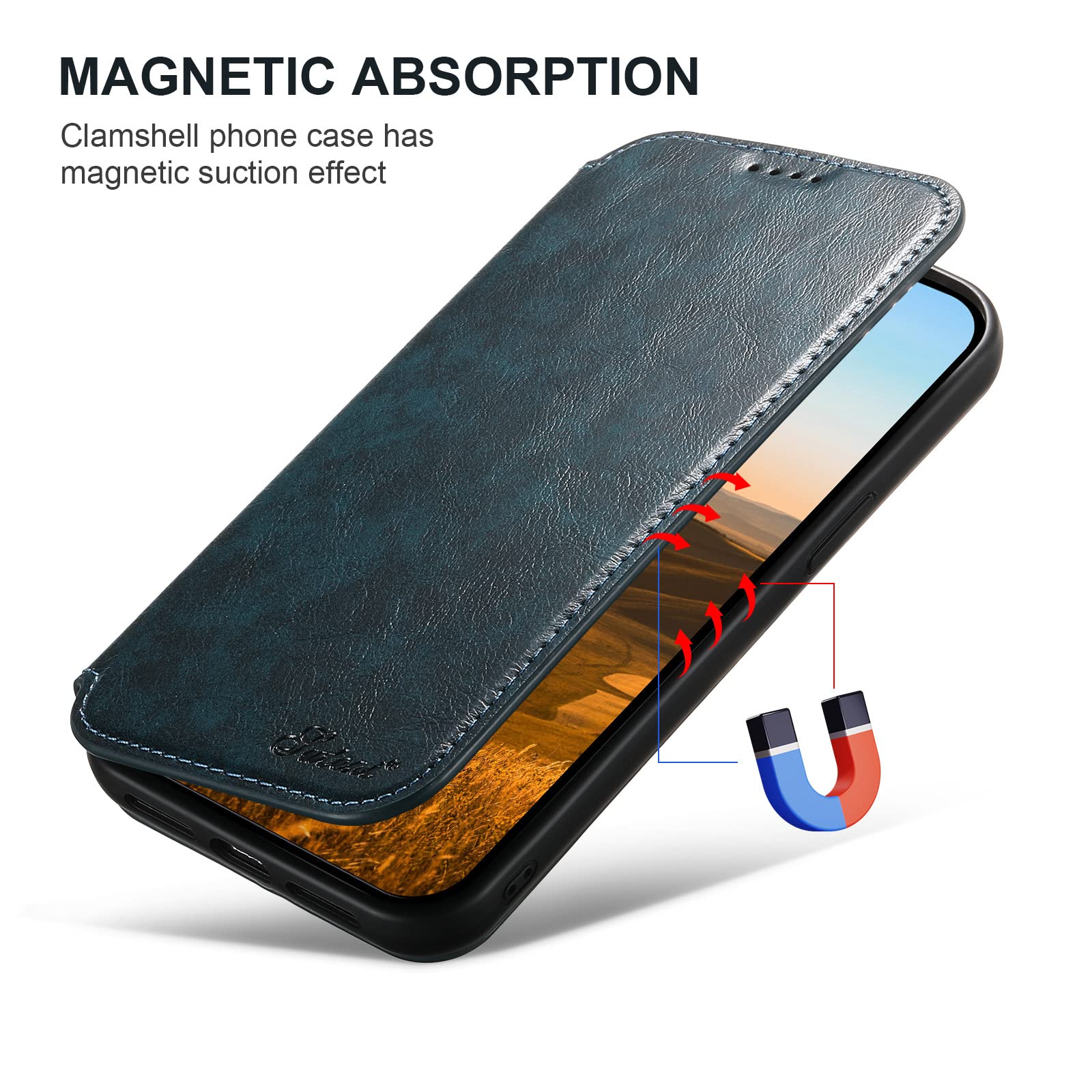 Custodia in pelle per iPhone 16 Pro Max/16 Pro/16 Plus/16, ultra sottile, a portafoglio, con chiusura magnetica, con supporto per carte di credito, supporto per ricarica wireless magnetica