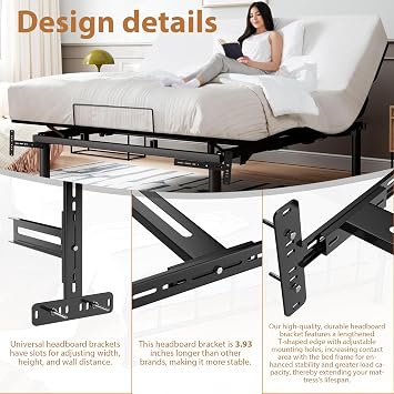 Universal Bed Headboard Brackets, Adjustable Bed Base for Twin/King/Queen/Full Size Beds Headboard Wall Mounting Bracket with Footboard Extension Kit T-Shaped Bracket Extension