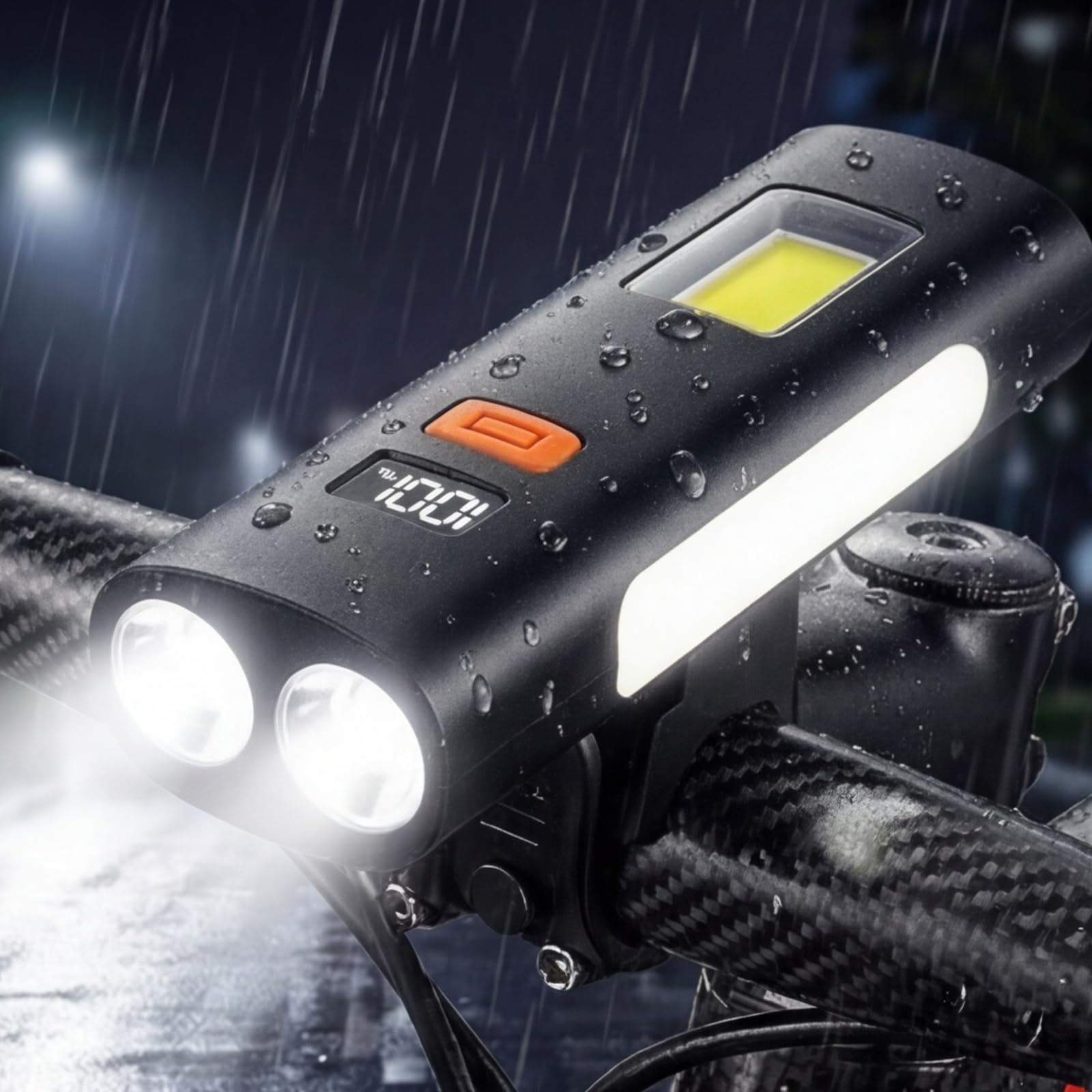 ABS 500LM Phare de vélo Type-C, Lampe latérale COB | EcoGleam ABS 500LM phare de vélo type-C, lampe latérale COB, 6 modes, écran numérique, USB-C