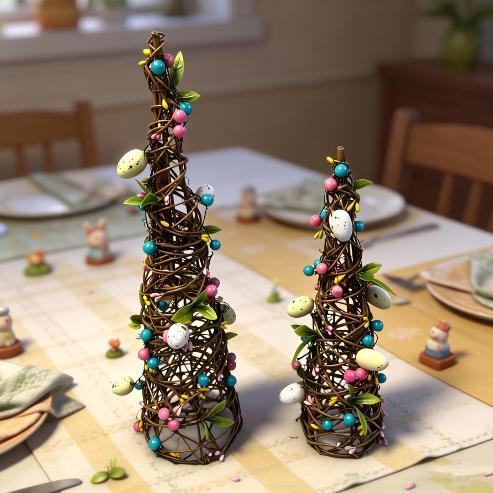 Generic 2 Decorazioni Pasquali per La Tavola, Centrotavola a Forma di Torre con Uova Decorative.