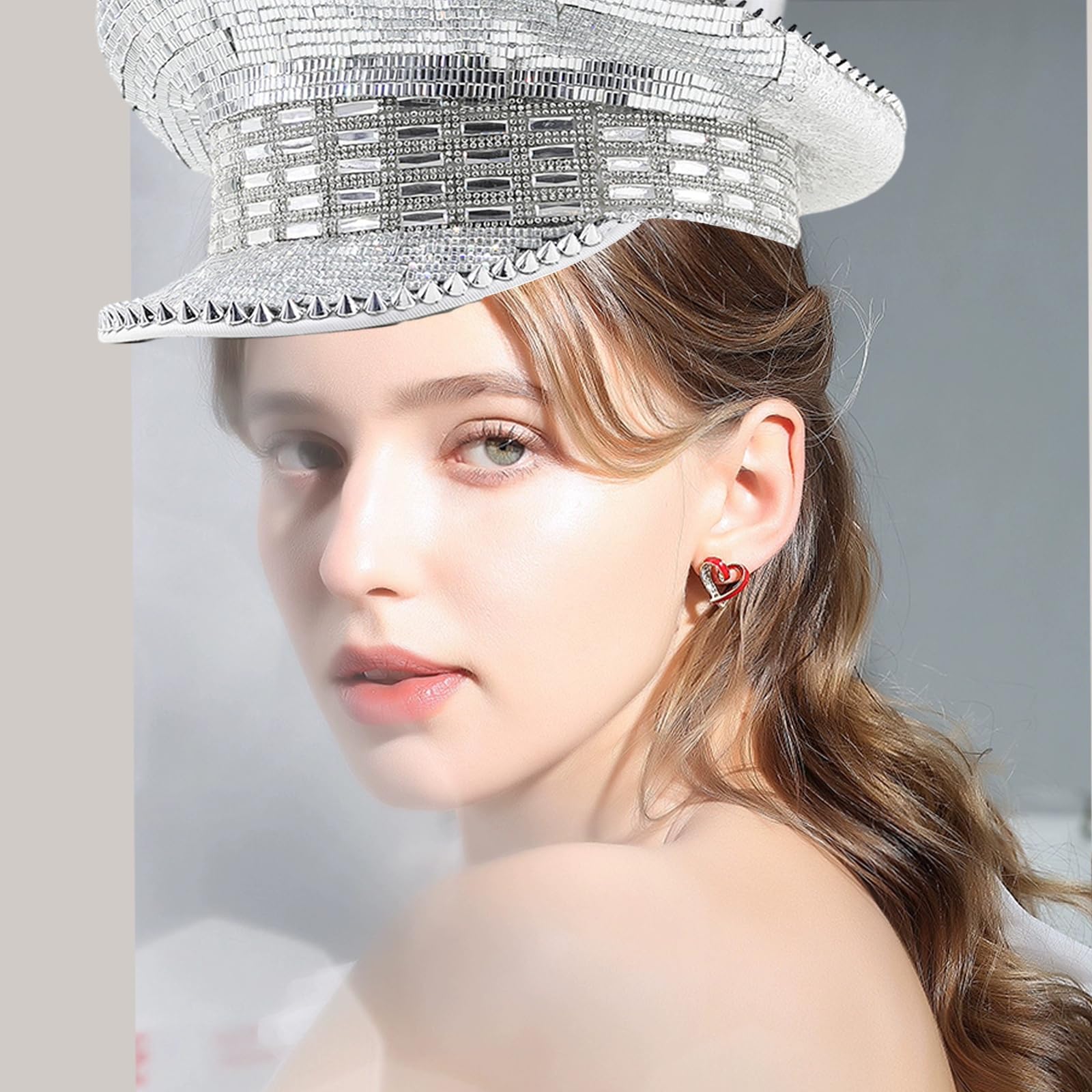 Morain Chapeau de mariée pour fête dansante Fedoras à paillettes pour festival de musique - Casquette de costume avec rivets cloutés - Accessoires de scène