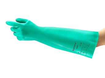 Ansell AlphaTec Solvex 37-185 Chemical-Resistant Nitrile Gloves for Cleaning, Automotive, Food, Oil - Medium 8, Green Case of 12