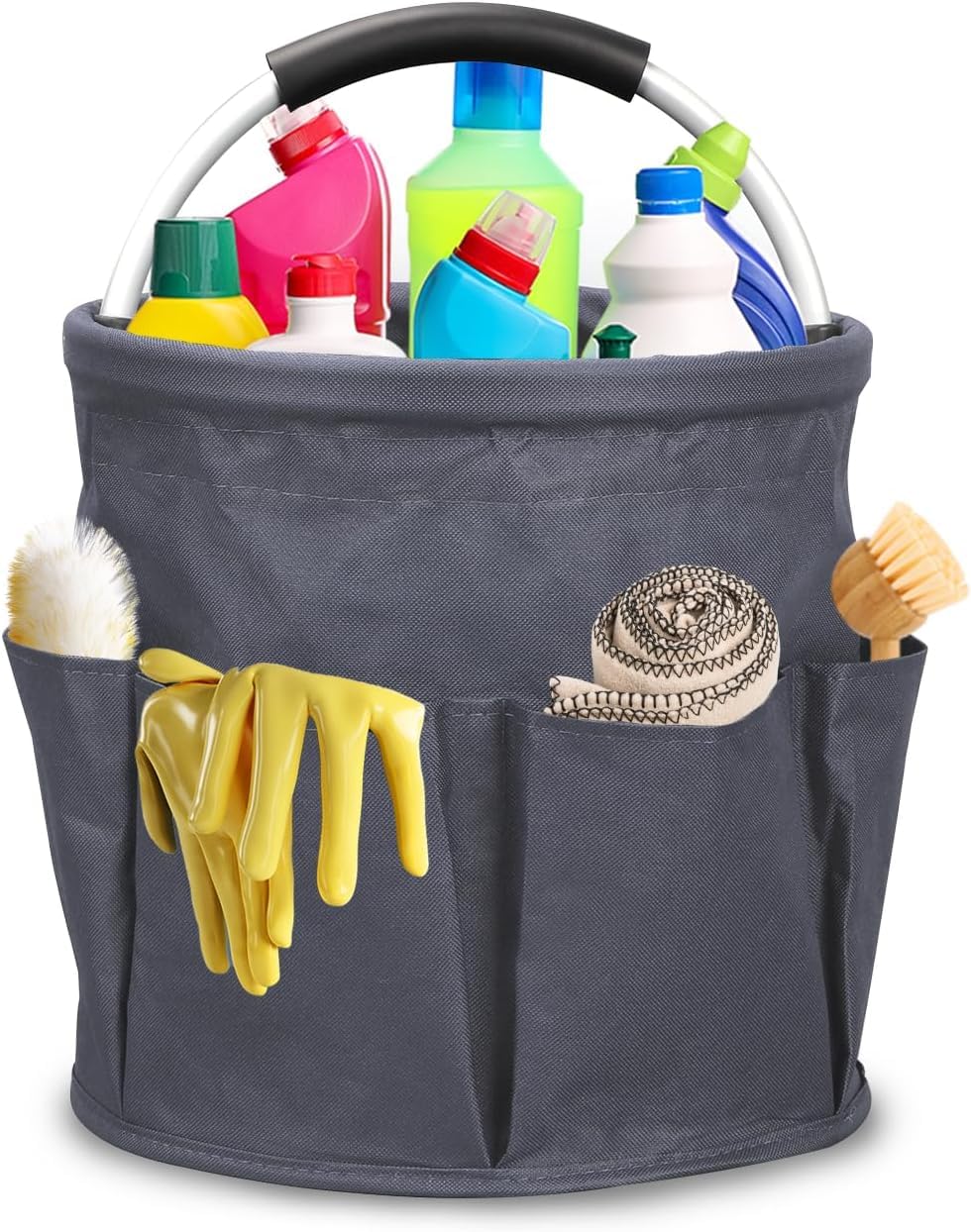 TLINGMEIXIAN Cleaning Caddy with Handle, Foldable Cleaning Caddy Organiser, Cleaning Bag for Garden Small Tools Bag,Multi pocket Craft Universal (gray)-Xian