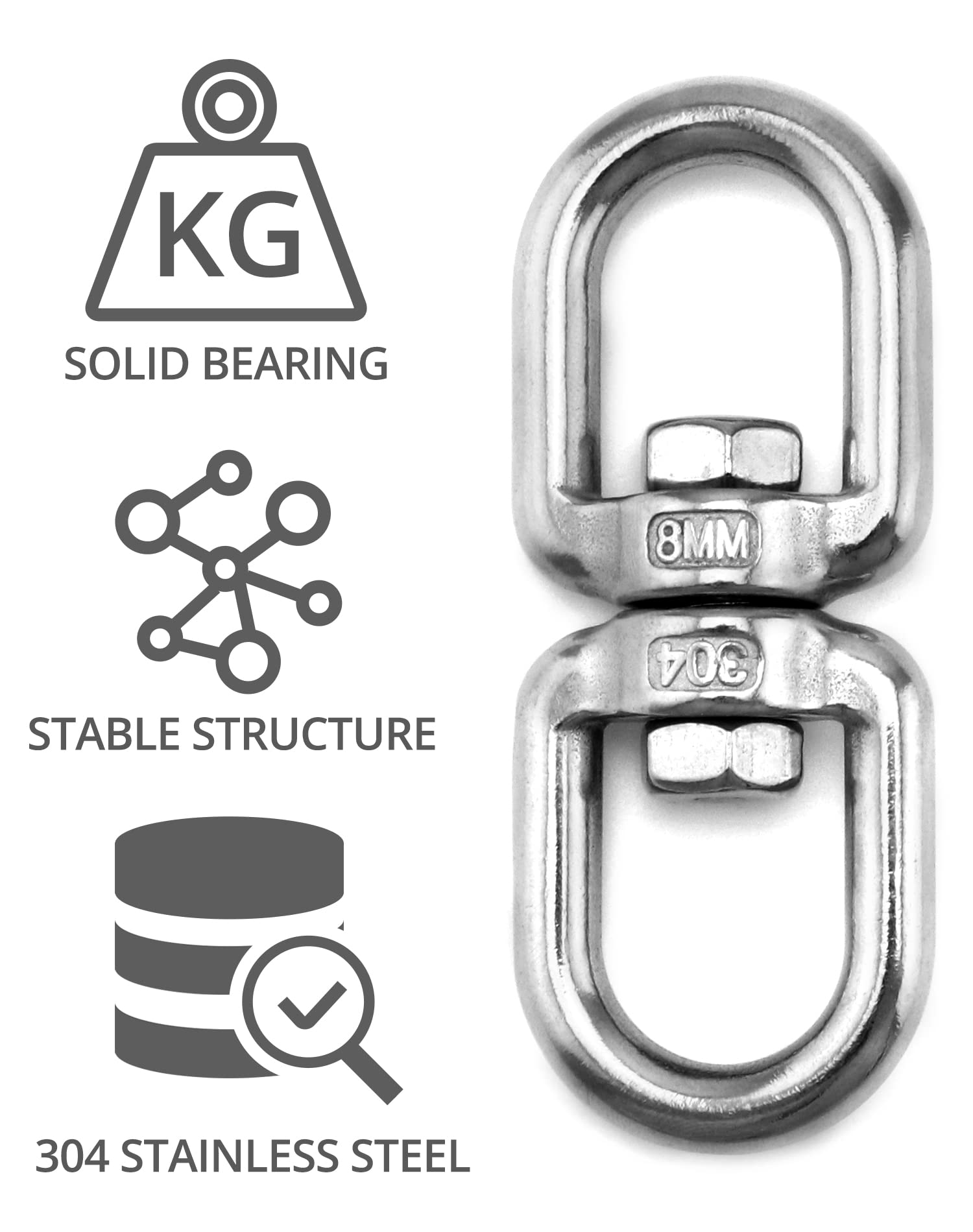 QWORK® 4 krętliki obrotowe M8, obracane o 360°, ze stali nierdzewnej, do foteli wiszących, worka bokserskiego i wielu innych, nośność do 300 kg