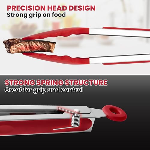 Miniatura 10 de Maywe Tanso - Paquete de 5 pinzas de silicona para cocinar, 4 pinzas de cocina de 13 pulgadas con puntas de silicona, pinzas de acero inoxidable