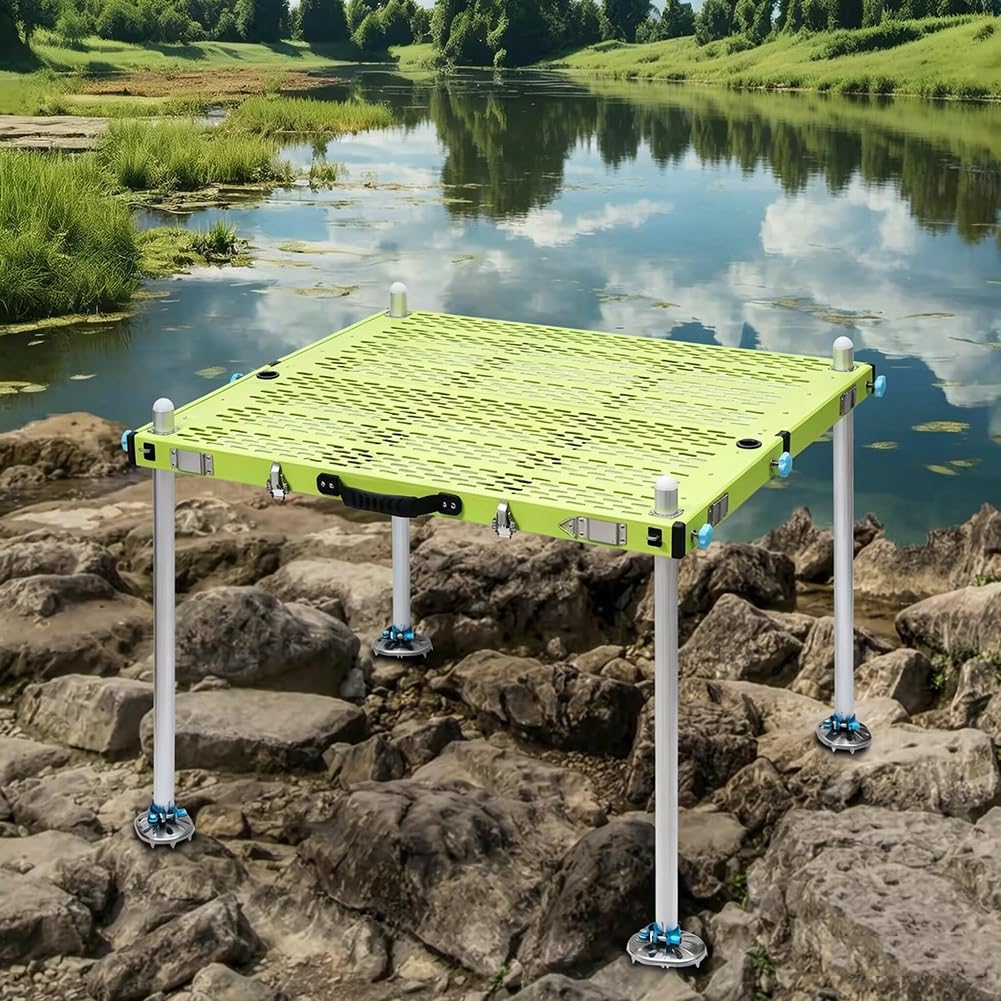 Plataforma de pesca portátil con patas ajustables y cubierta plegable para ríos 8