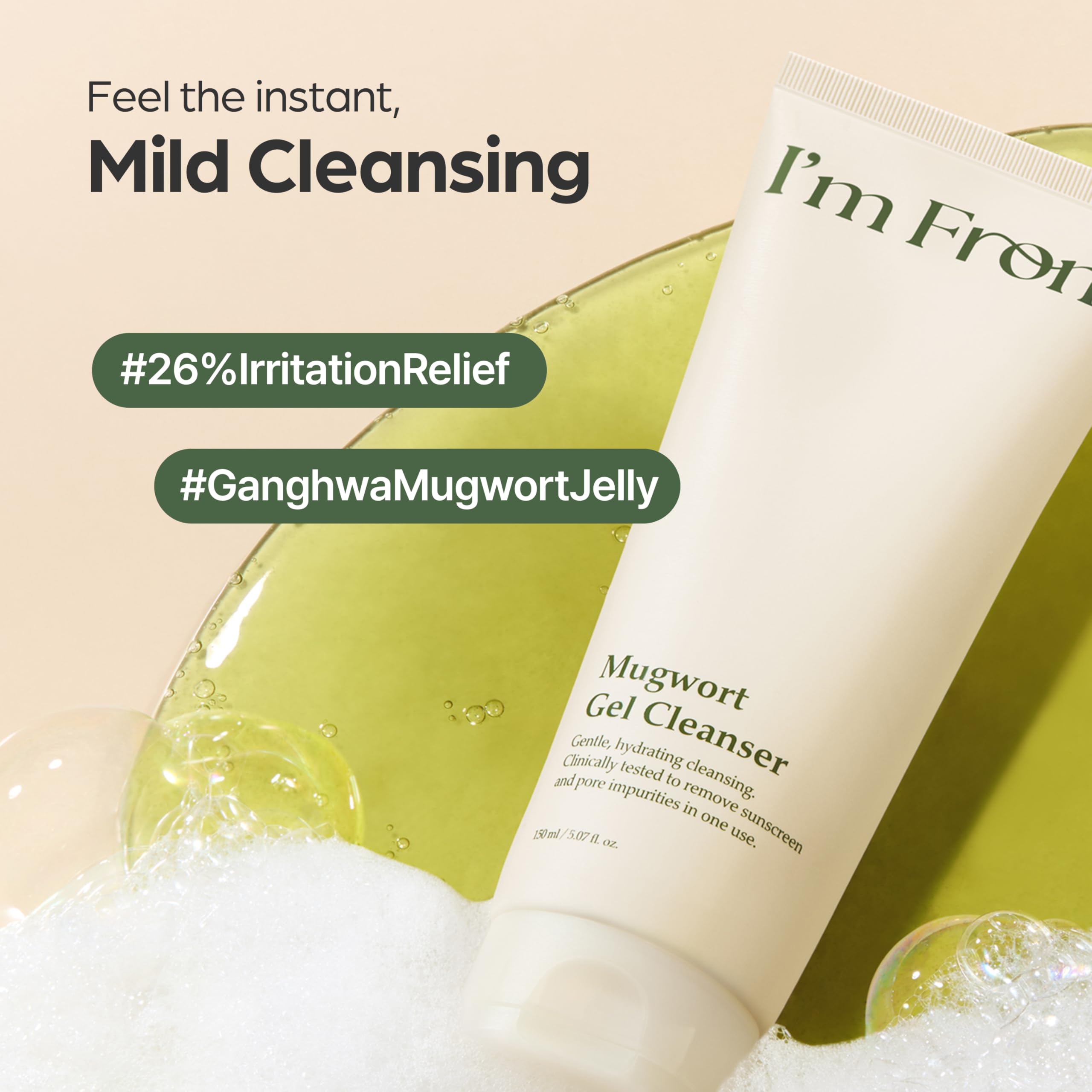 I'm From Mugwort Gel Cleanser 150ml, Mugwort 60%, Calming, Soothing, Mild low pH Korean Face Wash for Sensitive Skin, Irritated Skin, Herbal, Hypoallergenic, Vegan 2