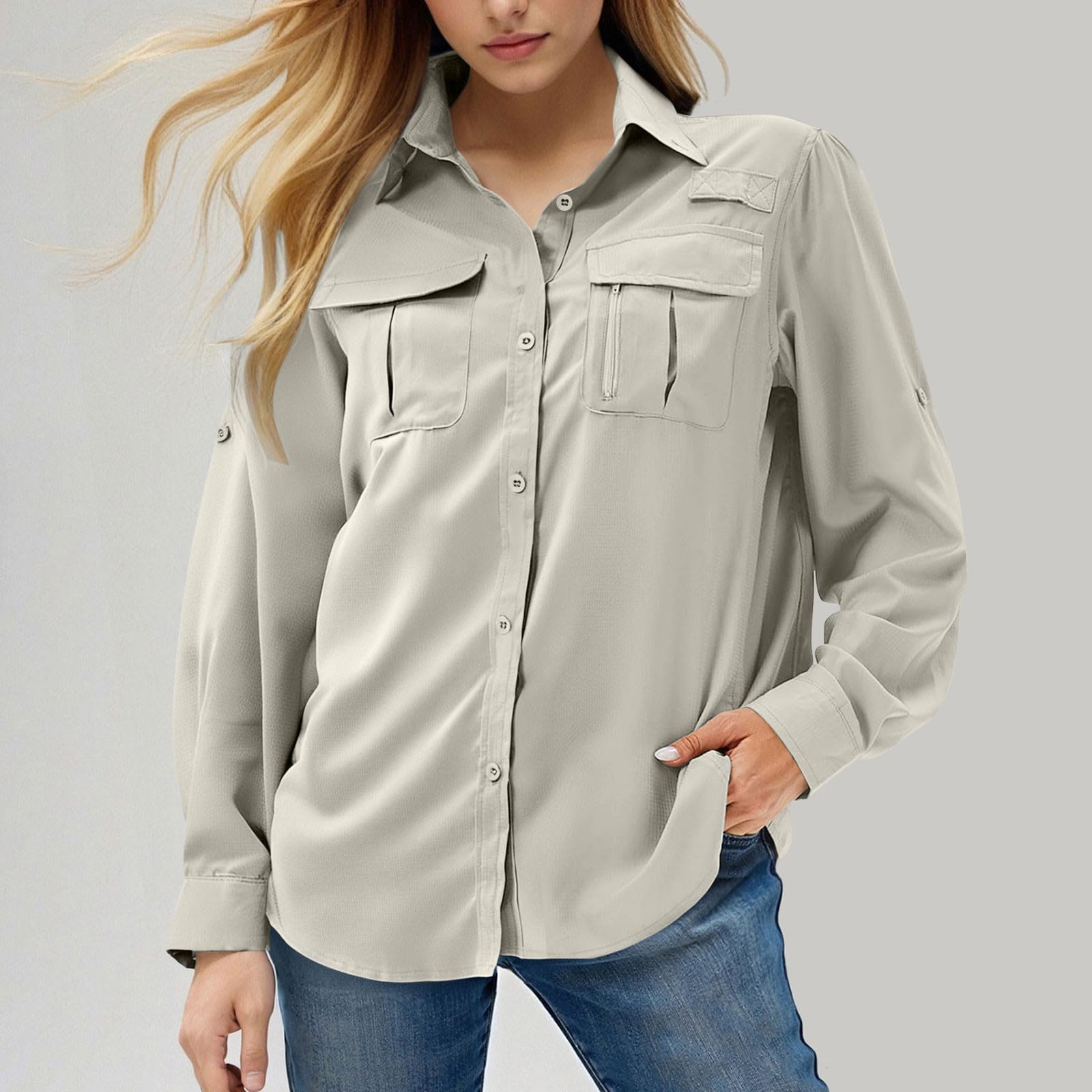 Battnot Hemdbluse Damen UPF 50 UV Schutz Langarmshirt Damen Outdoor Wanderhemd Safari Kleidung Atmungsaktiv Quick Dry Casual Tops Sport Oberteile Wanderhemd Tops für Running Wandern Surfen Angeln