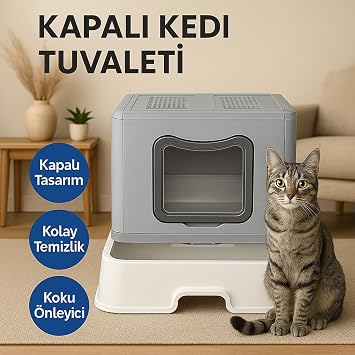 XXL Çift Filtreli Çekmeceli Katlanabilir Kedi Tuvaleti