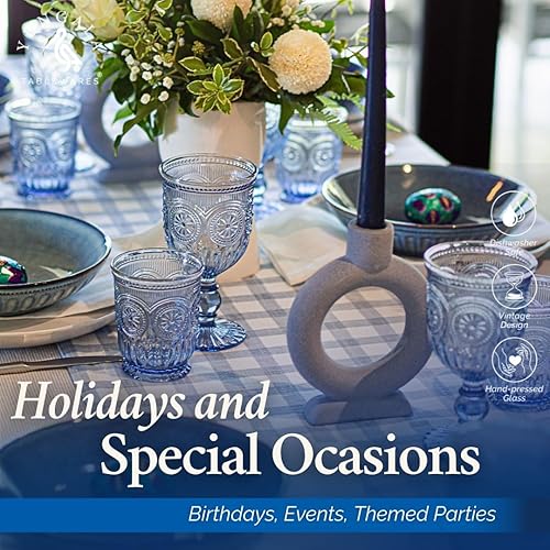 Miniatura 8 de Yungala Paquete de cristalería azul – Vasos altos altos y tazas pequeñas con diseño de girasol en relieve – Juegos a juego