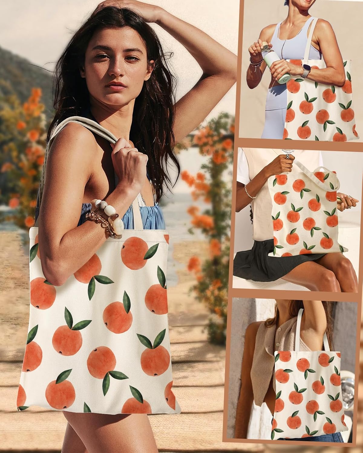 Aesthetic Canvas Tote Bag for Women - Sturdy Cloth Cotton Totes Bag with Pattern Shoulder Bag - Image 2