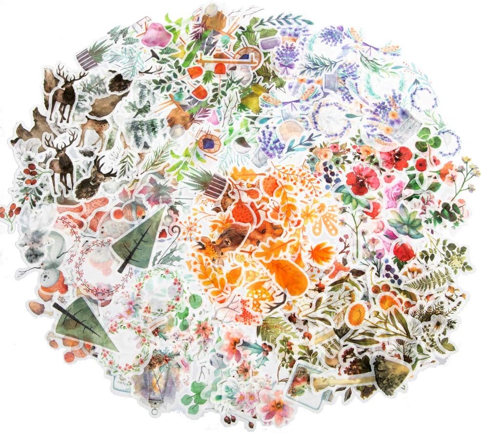 molshine 320pcs Decoration Washi Stickers-Forest Animal Plant Flowers Series Decals for DIY,Notebook,Personalize,Laptops,Scrapbook,Luggage,Cars,Sealing -8 Packs