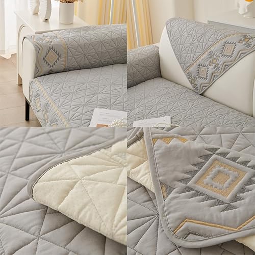 Miniatura 7 de vctops Noly - Funda acolchada para sofá modular con bordado geométrico bohemio, funda antideslizante para sofá, protector de muebles para perros,