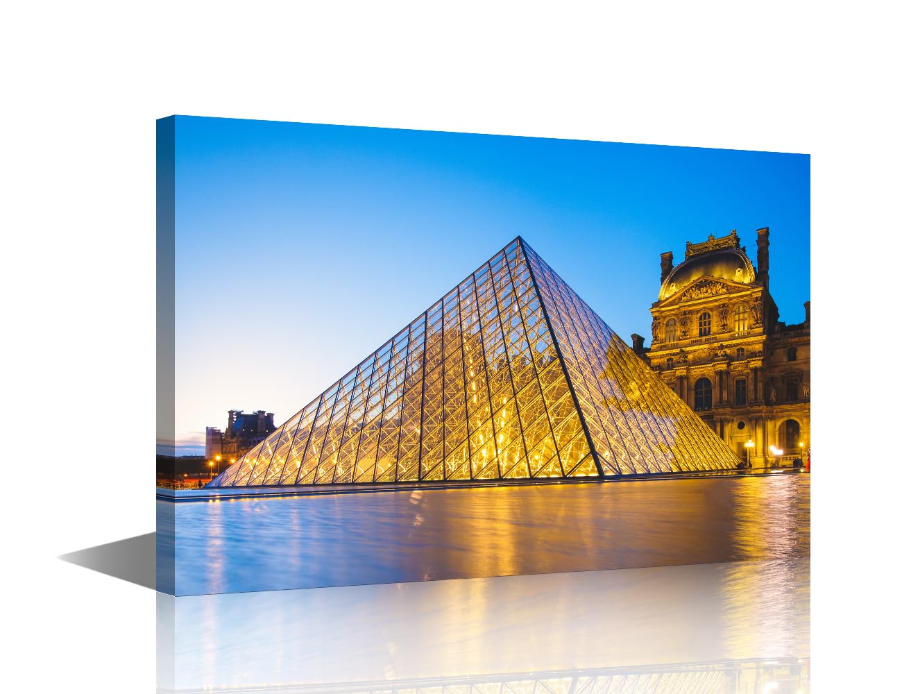 1 Panel Large Wall Art Night Scene of Louvre Palace and the Pyramid in Paris Pictures Print On Canvas for Living Room Bedroom Decoration, Modern Artwork Framed Ready to Hang, 36" Wx24 H