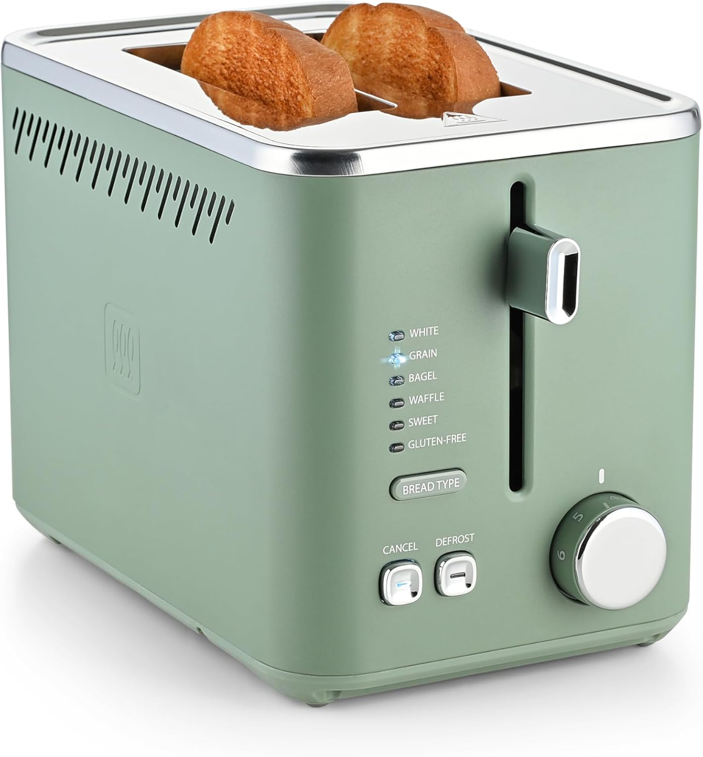 Toastmaster 2-Slice Multi-Function Toaster - Sage Green with Lever and Dial Controls, Extra Wide Slots, High Rise Toast Lift and Gluten Free Setting, 900W