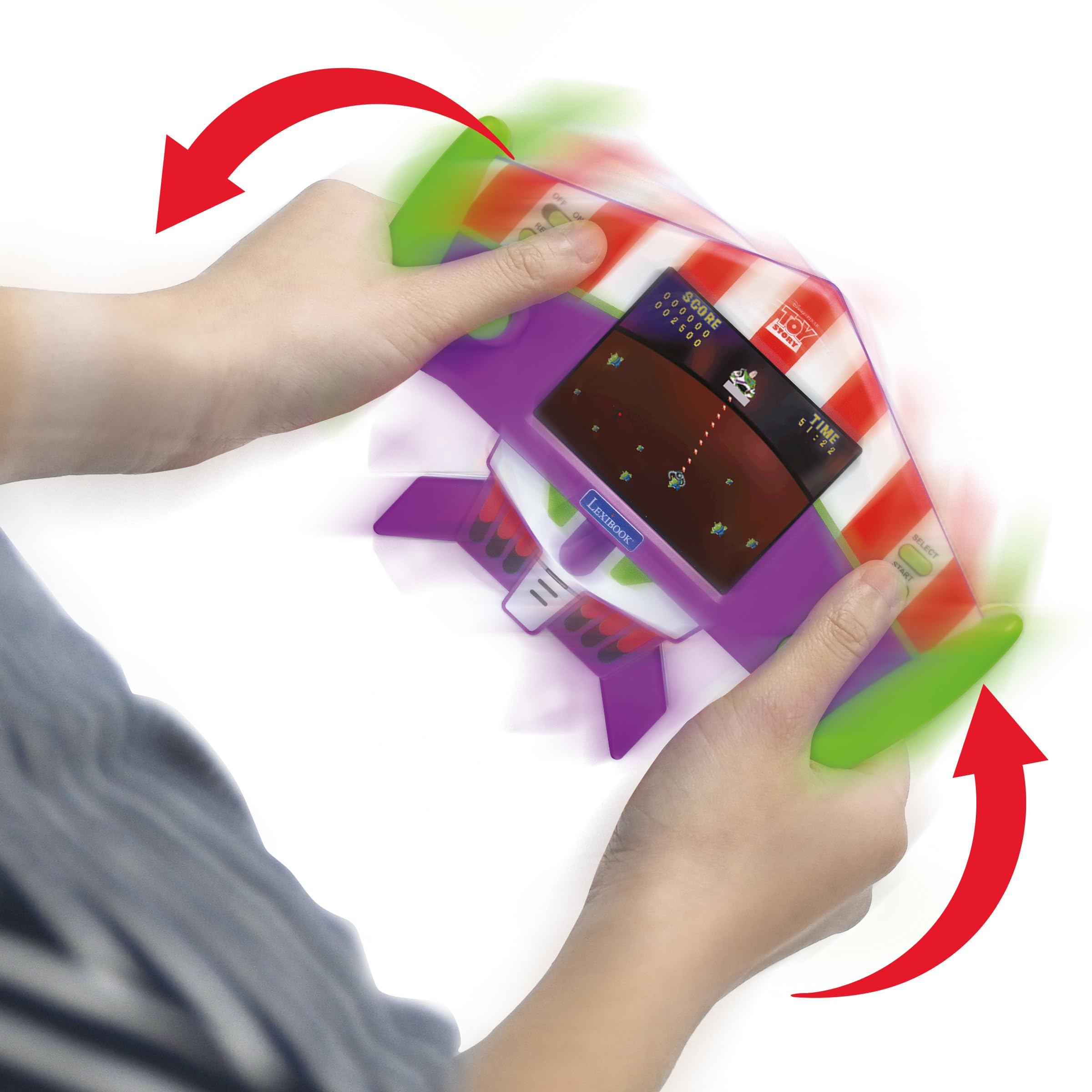 Lexibook, Disney Toy Story, Przenośna konsola Cyber Arcade Motion®, 50 gier, w tym 10 z Toy Story, Sterowanie, Kolorowy ekran LCD 2,8 cala, Regulacja dźwięku i jasności, Fioletowo-zielona, JL3180TS