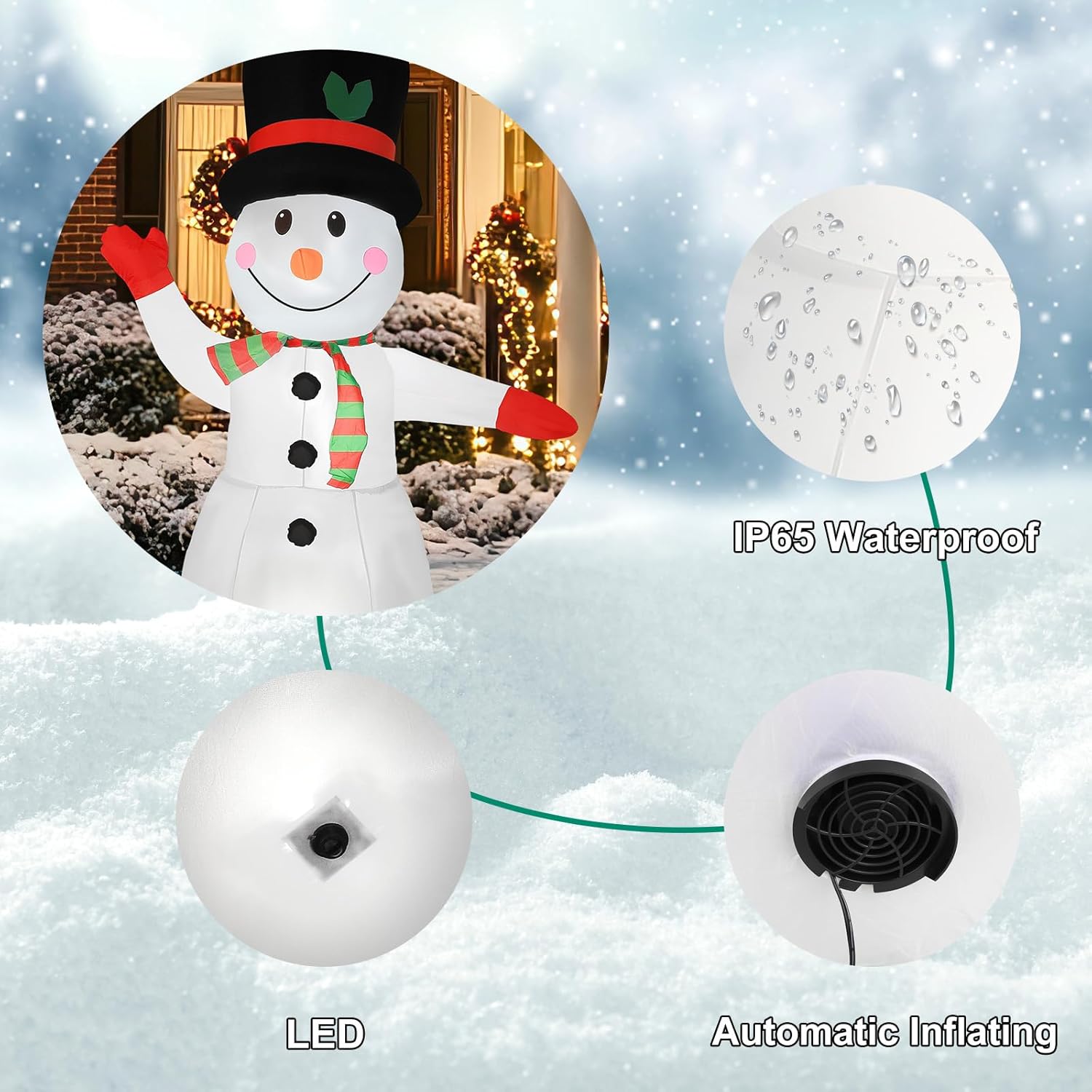 8FT Christmas Inflatable Snowman, IP65 Lighted Blow Up Gentle Snowman with LED Lights, Automatic Inflation Yard Decorations for Lawn Garden Holiday Decor