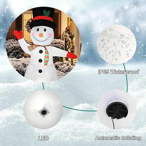Miniatura 3 de Muñeco de nieve inflable de Navidad de 8 pies, muñeco de nieve suave con luces LED, inflado automático, decoración de patio para césped, jardín,