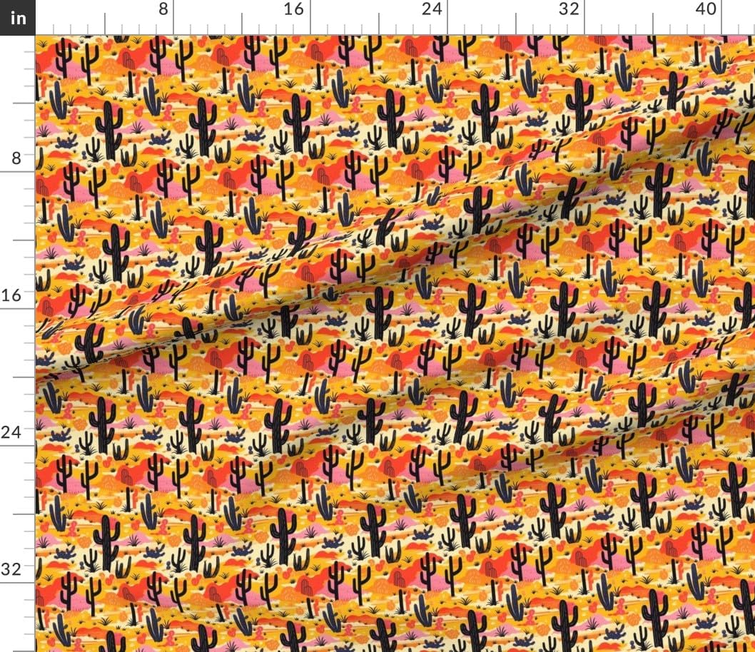 Spoonflower Fabric - Sunset Desert Cacti Landscape Bold Southwest Autumn Cactus Orange Red Printed on Petal Cotton Fabric Fat Quarter - Sewing Quilting Apparel Crafts Decor