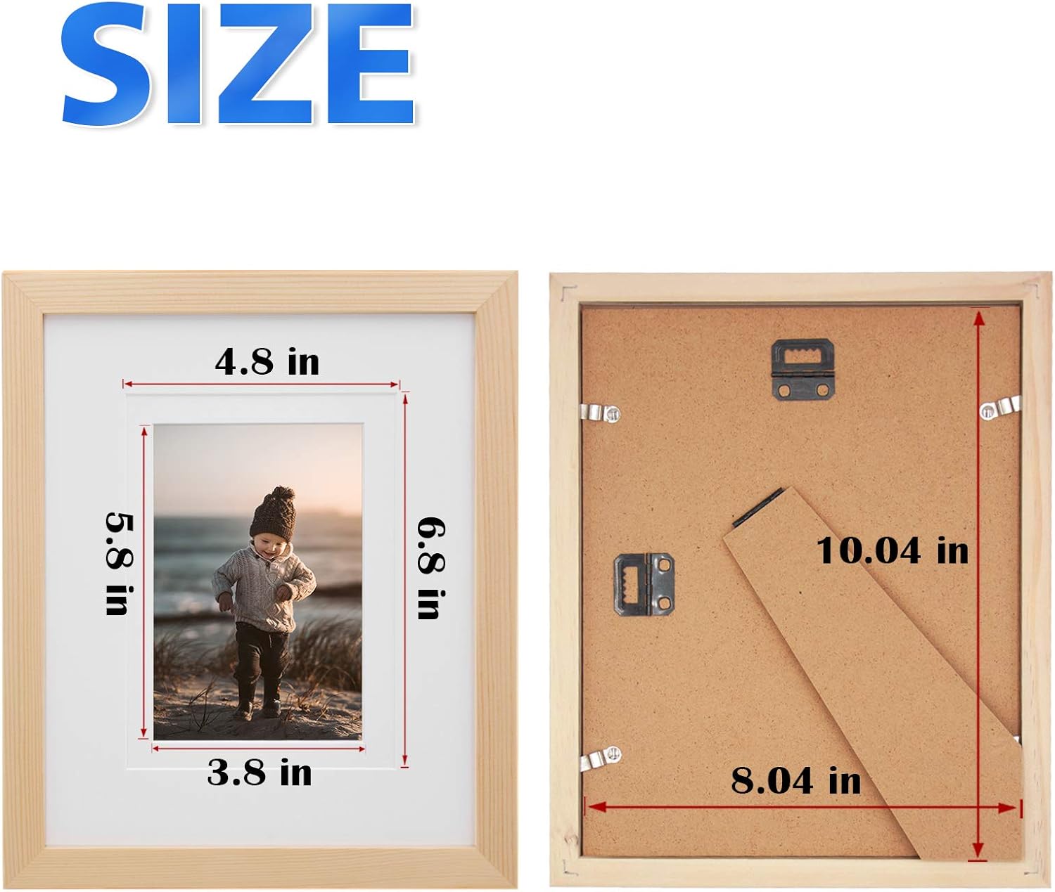 KINLINK 8x10 Picture Frames Natural Wood Frames with Acrylic Plexiglass for Pictures 4x6/5x7 with Mat or 8x10 without Mat, Tabletop and Wall Mounting Display, Set of 4