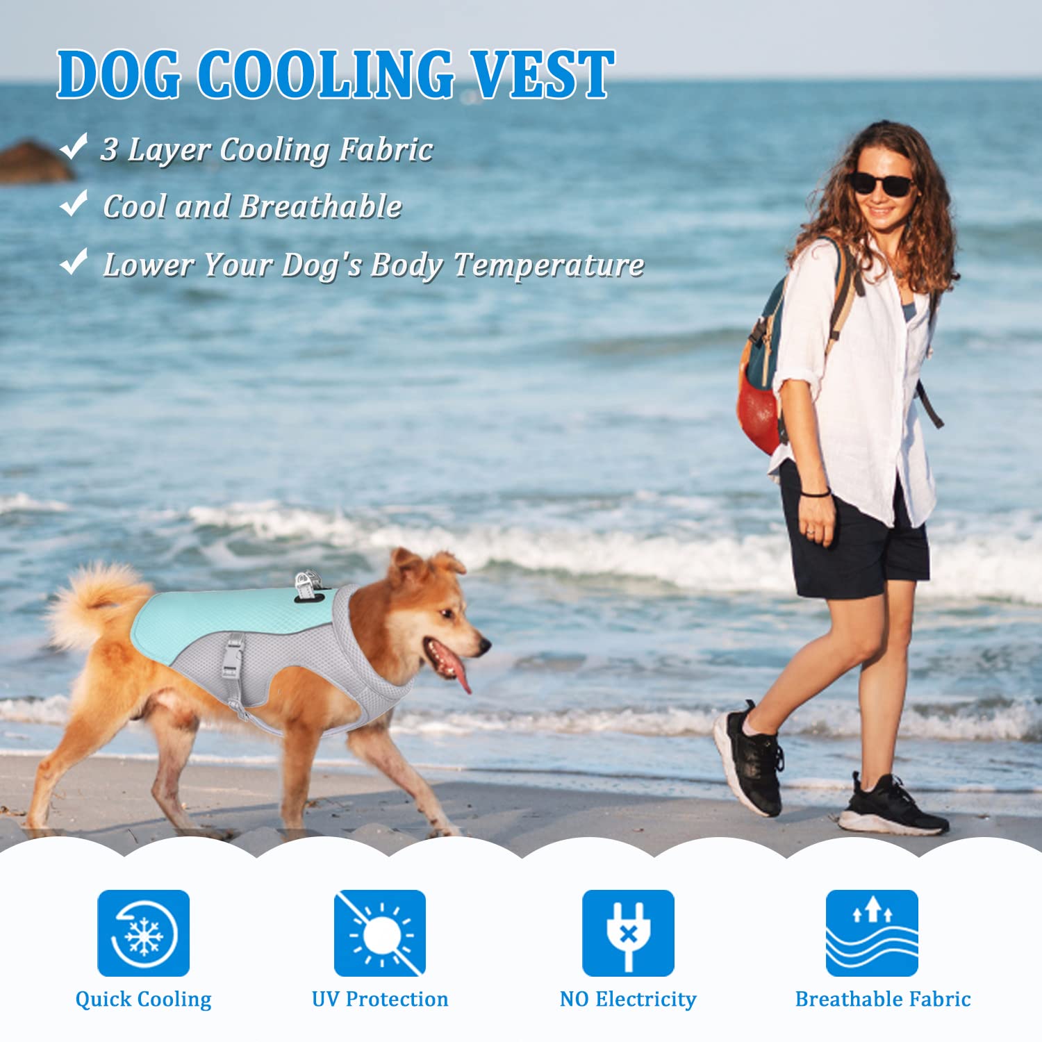 Gilet di raffreddamento per cani Gilet per cani in mesh traspirante Cappotto per cani fresco e confortevole regolabile con strisce riflettenti Adatto per cani grandi medi e piccoli (XL, #New-Blu)