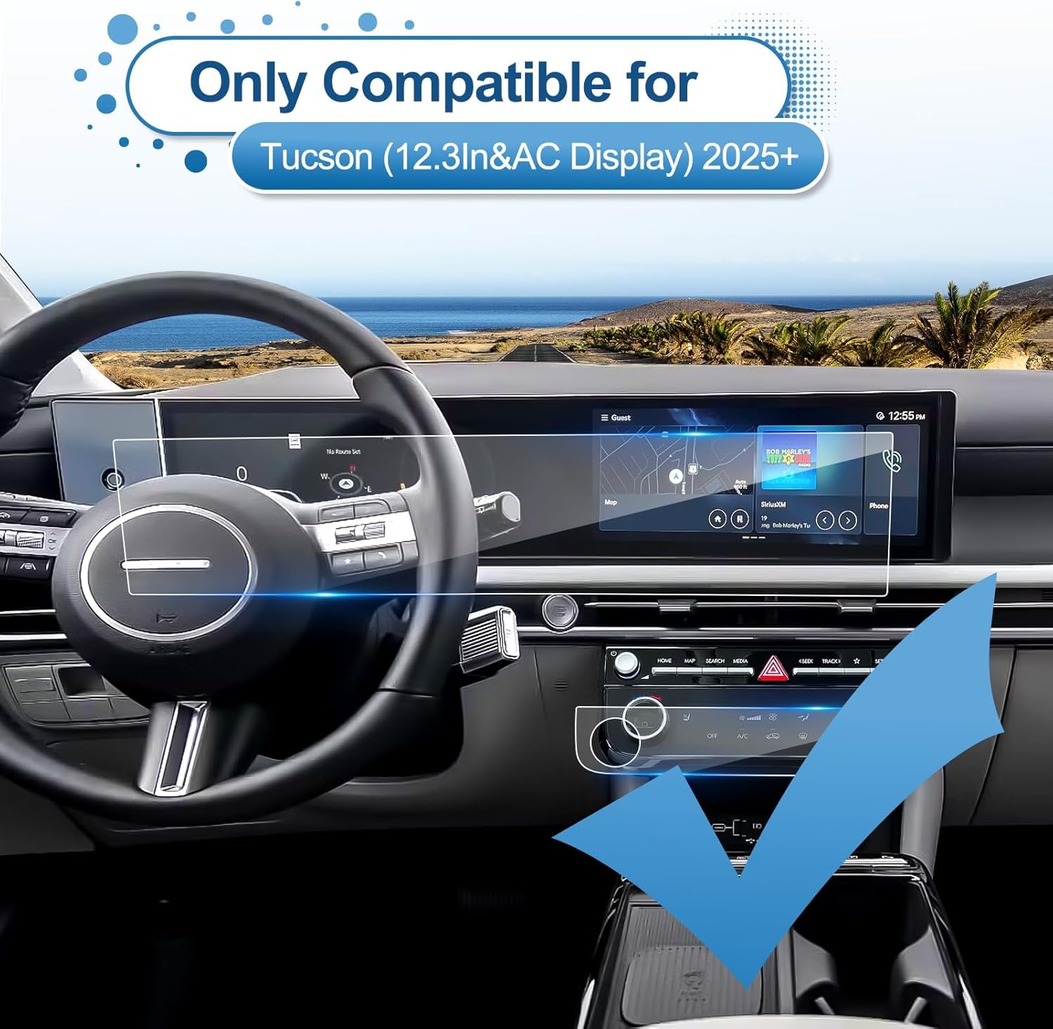 2025 2026 Tucson Screen Protector for Hyundai Tucson (Dual 12.3Inch&Air Conditioner)(SEL/SEL Convenience/XRT/Limited/Blue/N Line),9H Tempered Glass 2025 Tucson Hybrid Accessories HD Transparent