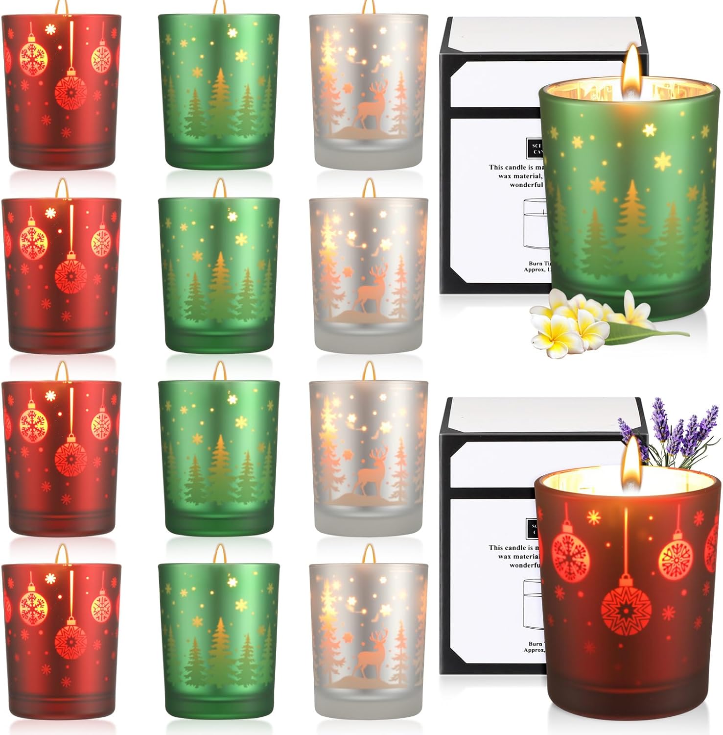 Nuanchu 12 Pcs Christmas Scented Candles Gift Set 12 Fragrances Aromatherapy Long Lasting Christmas Jar Candles Soy Wax Gift for Mom Women Men Xmas Holiday Birthday Supplies(Classic)