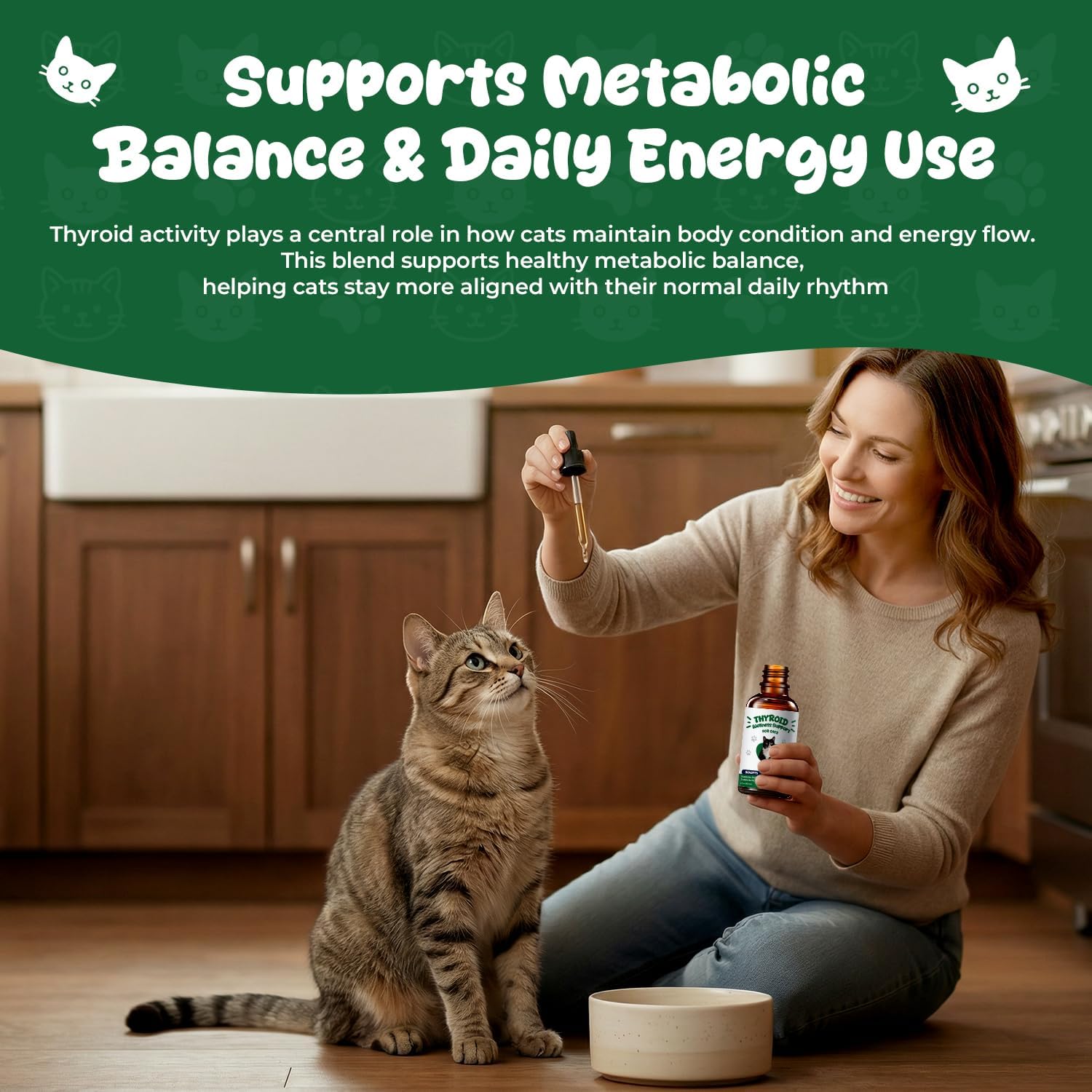 Thyroid Support for Cats, Appetite Stimulant Cat Drops & Weight Gainer, Daily Herbal Drops with Bladderwrack, Astragalus & Nettle Leaf, Supports Metabolism Balance & Everyday Vitality, 2 fl oz