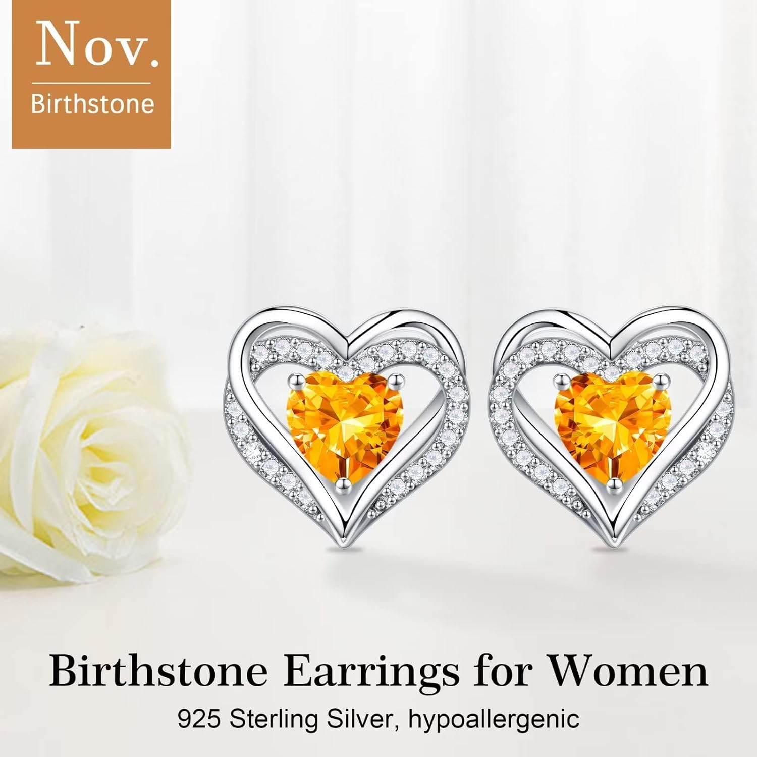 Iefil Birthstone Earrings for Women - 925 Sterling Silver Heart Stud Earrings Birthday Gifts for Women - Image 4