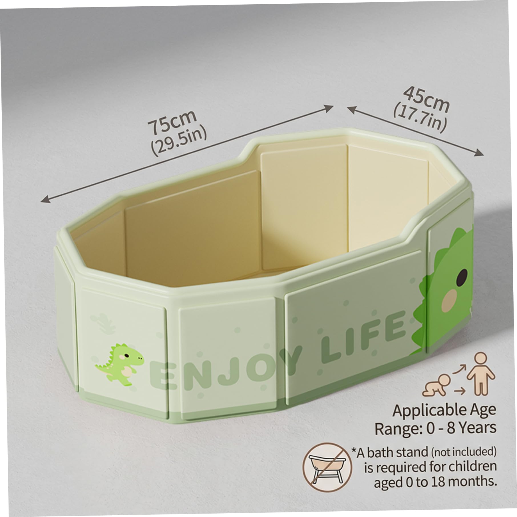 Bañera plegable para bebé, bañera portátil de 29, 5x17, 7 pulgadas con base antideslizante y tapón de drenaje, bañeras para bebés para bebés y niños pequeños, dinosaurio