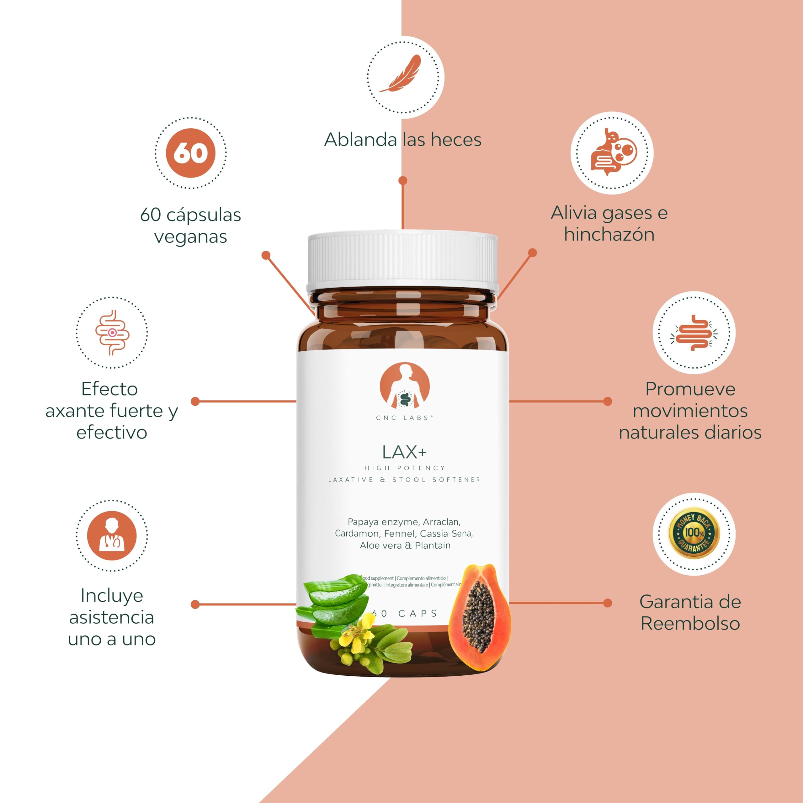 Laxante LAX+ 2x botellas, Alivia el Estreñimiento Adultos 100% Natural & Vegano, Ablanda las Heces, Efectivo & Rapido con Papaya, Arraclan, Cardamo, Hinojo, Sena, Aloe & Plantago