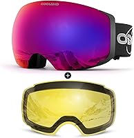 Vista 8 de Odoland Magnetic Interchangeable Ski Goggles with 2 Lens, Large Spherical Frameless Snow Snowboard Goggles for Men Women Negro Vlt 8.8%