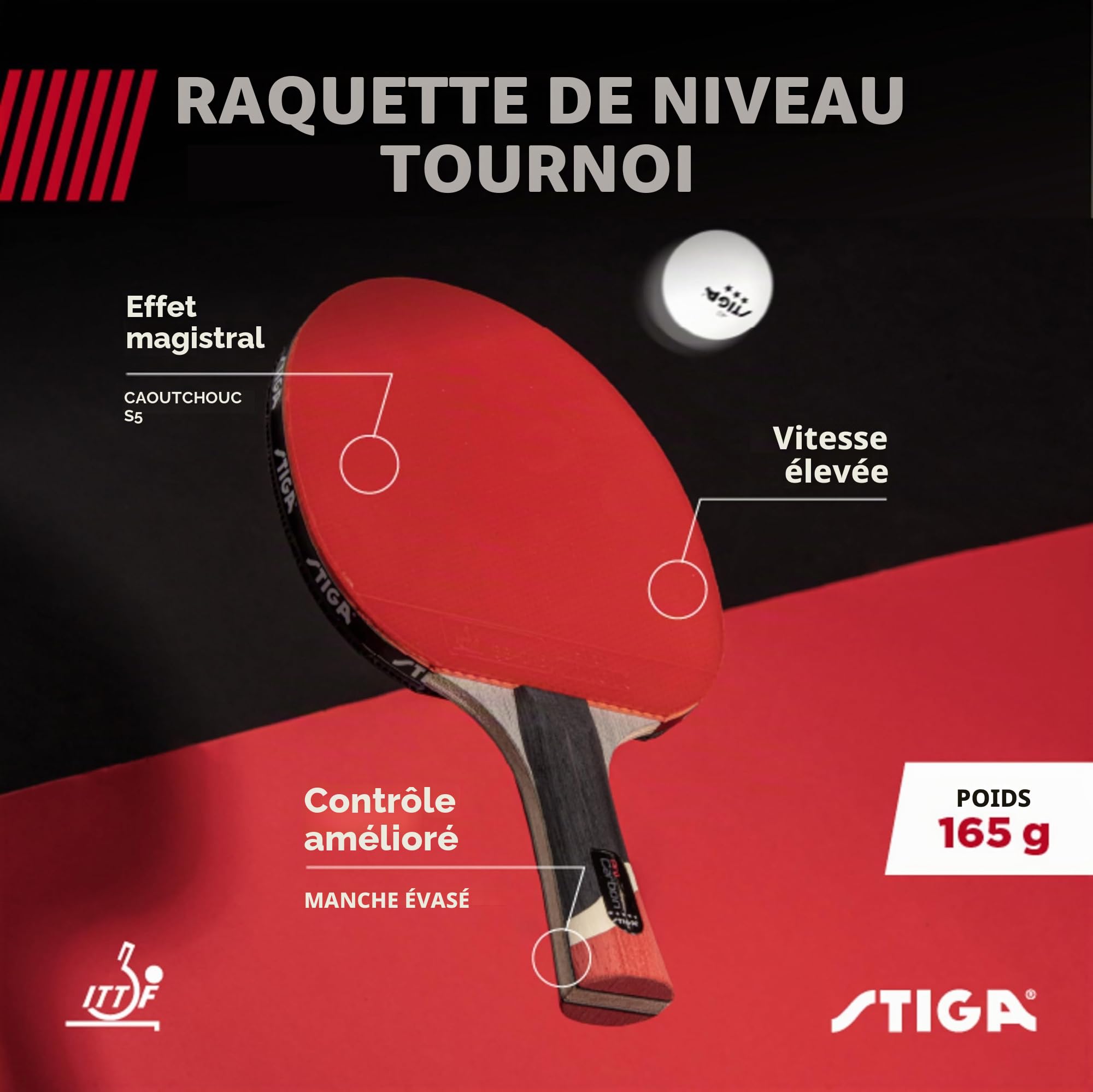 STIGA Pro Carbon Raquette de Tennis de Table avec Technologie Carbone pour Tournoi Couleurs Rouge et Bleu