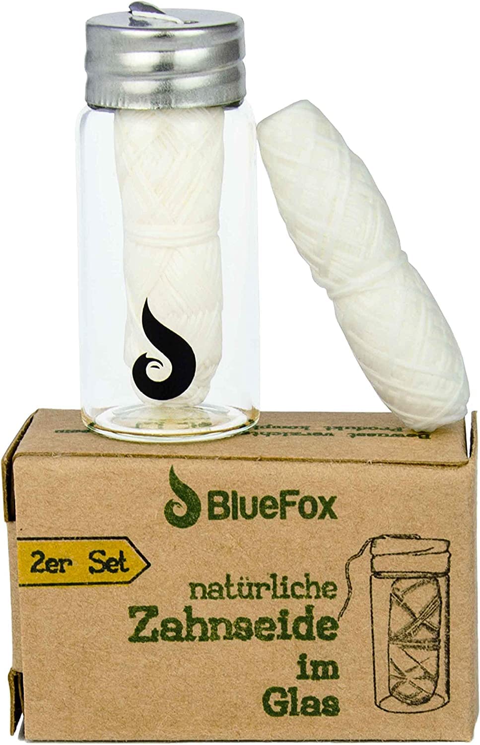BlueFox Hilo dental sostenible sin plástico, hilo dental vegano de fibra de maíz en vidrio I con cera vegetal natural, sin plástico, 40 x 30 metros sostenible, paquete de recarga