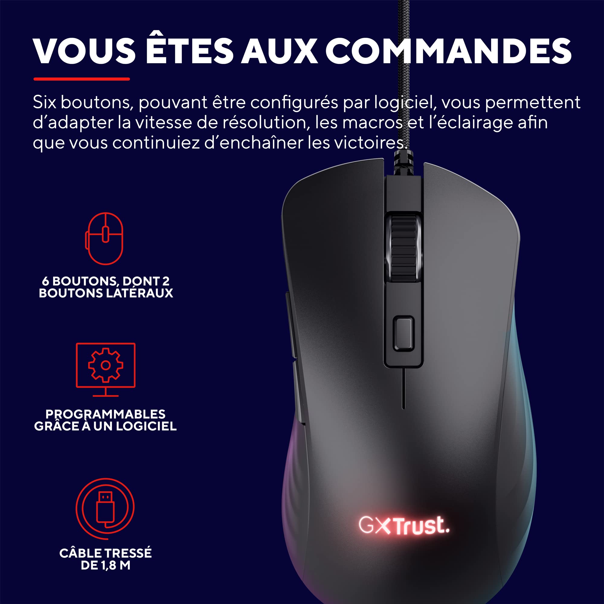 GXTrust Ybar+ Souris Gamer Haute Performance, 25600 PPP, Noir