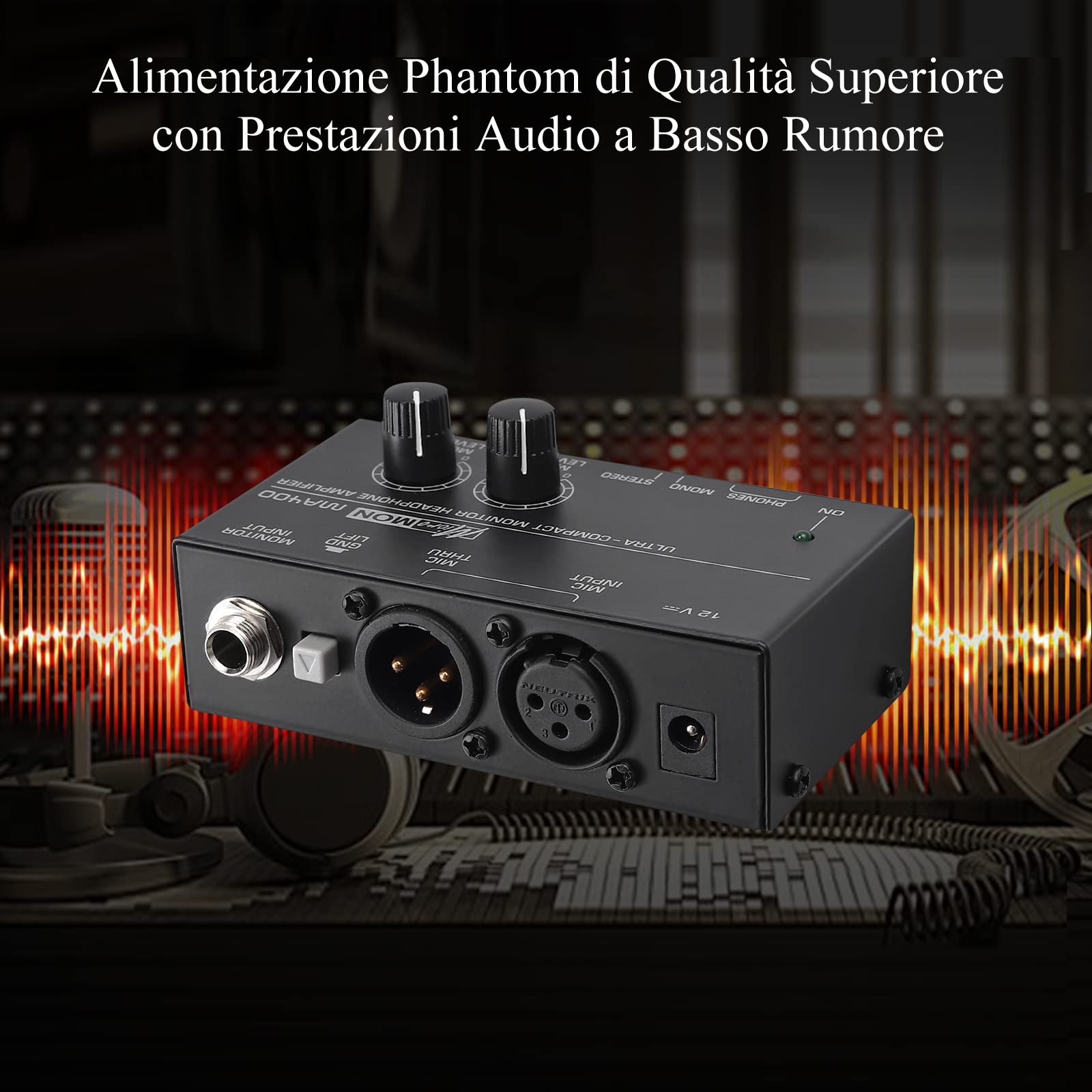 LiNKFOR MA400 Amplificatore per Cuffie con Controllo Volume Amplificatore per Cuffie Ultracompatto per Microfono XLR con 12V Potenza Omologata Preamplificatore per Cuffie per Applicazioni in Studio