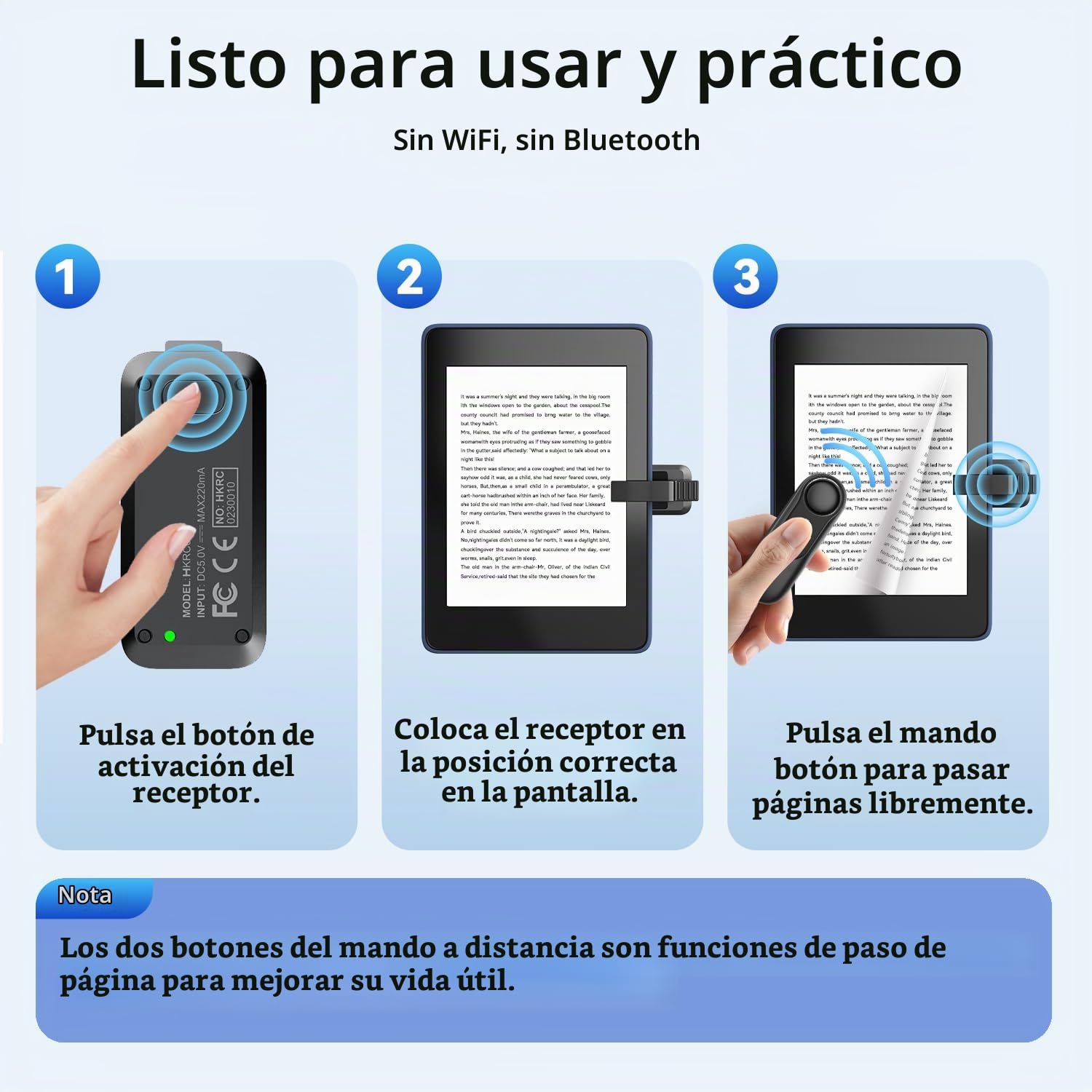 Mando a Distancia RF Universal Pasapáginas para Kindles eReaders, Turner de Página Inalámbrica para iPad Tabletas Lectura de eBooks, Accesorios para la Lectura de Kindles, HKRC005, Negro