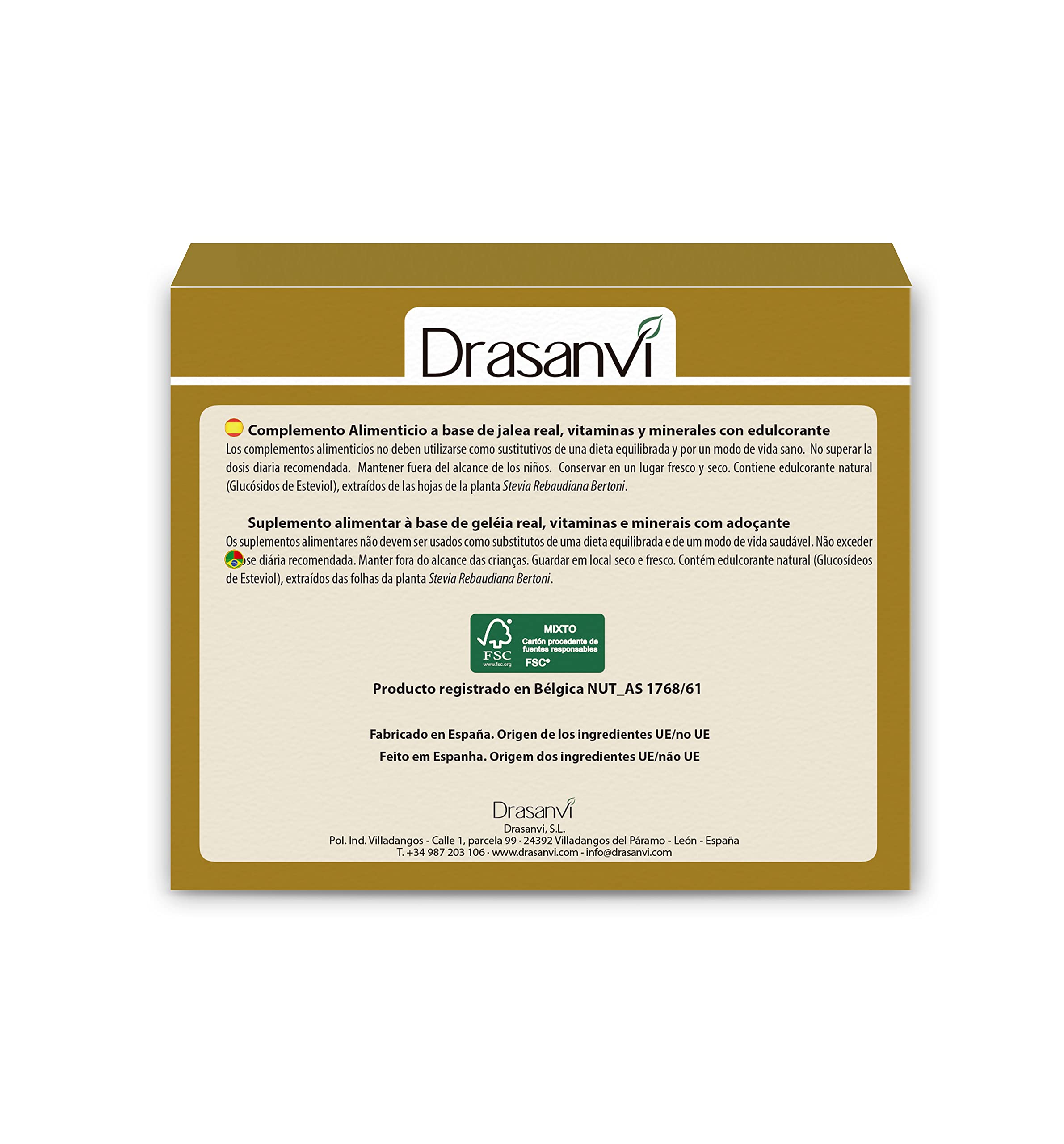 Drasanvi VITALPUR SENIOR Jalea Real 10 HDA 4-5 %| con Hierro, Magnesio, Selenio, Glutamina y Luteína| para el Cansancio y la Fatiga | 750 mg/día | con Stevia | 20 Viales = 20 Días | Sabor Naranja
